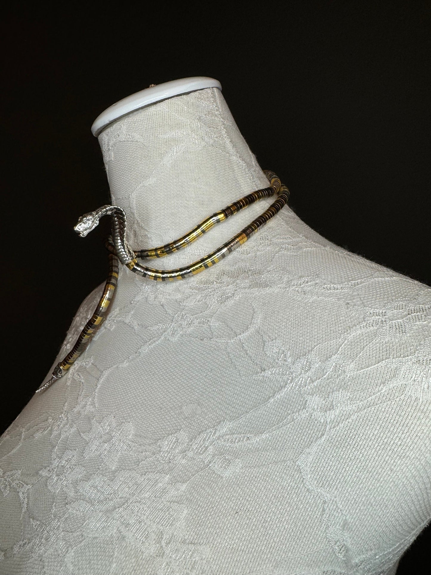 Rhinestone Snake Choker Necklace, Gold Silver Mix, Festival Jewelry