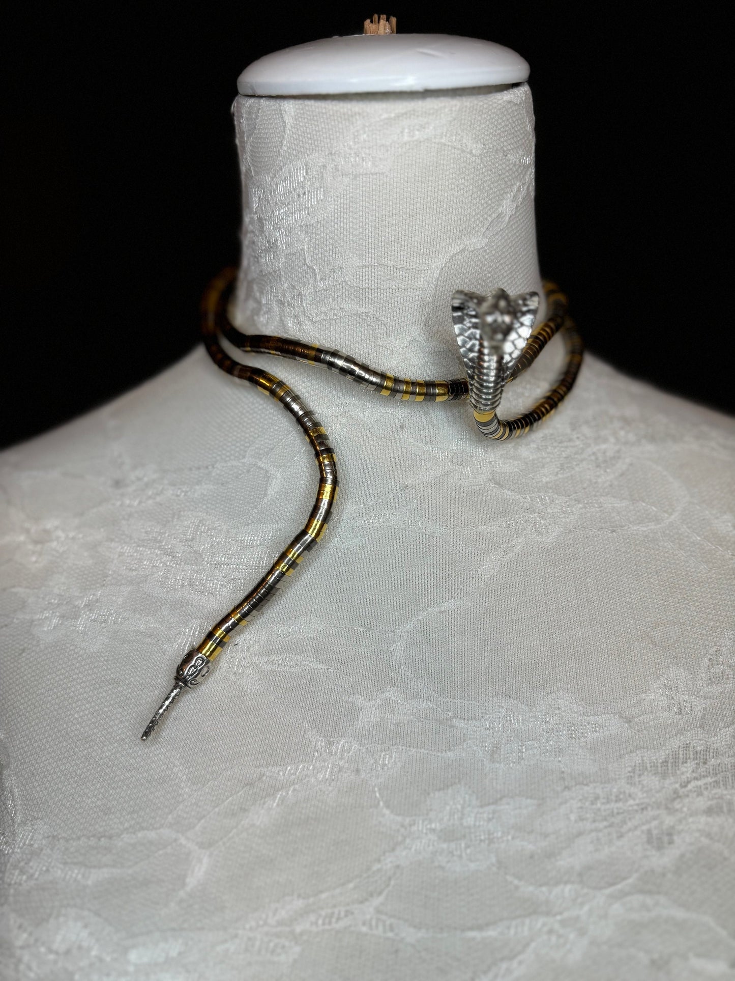 Rhinestone Snake Choker Necklace, Gold Silver Mix, Festival Jewelry