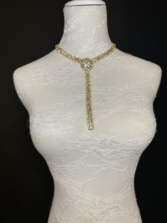 Rhinestone Diamanté Fan Necklace, Premium Quality