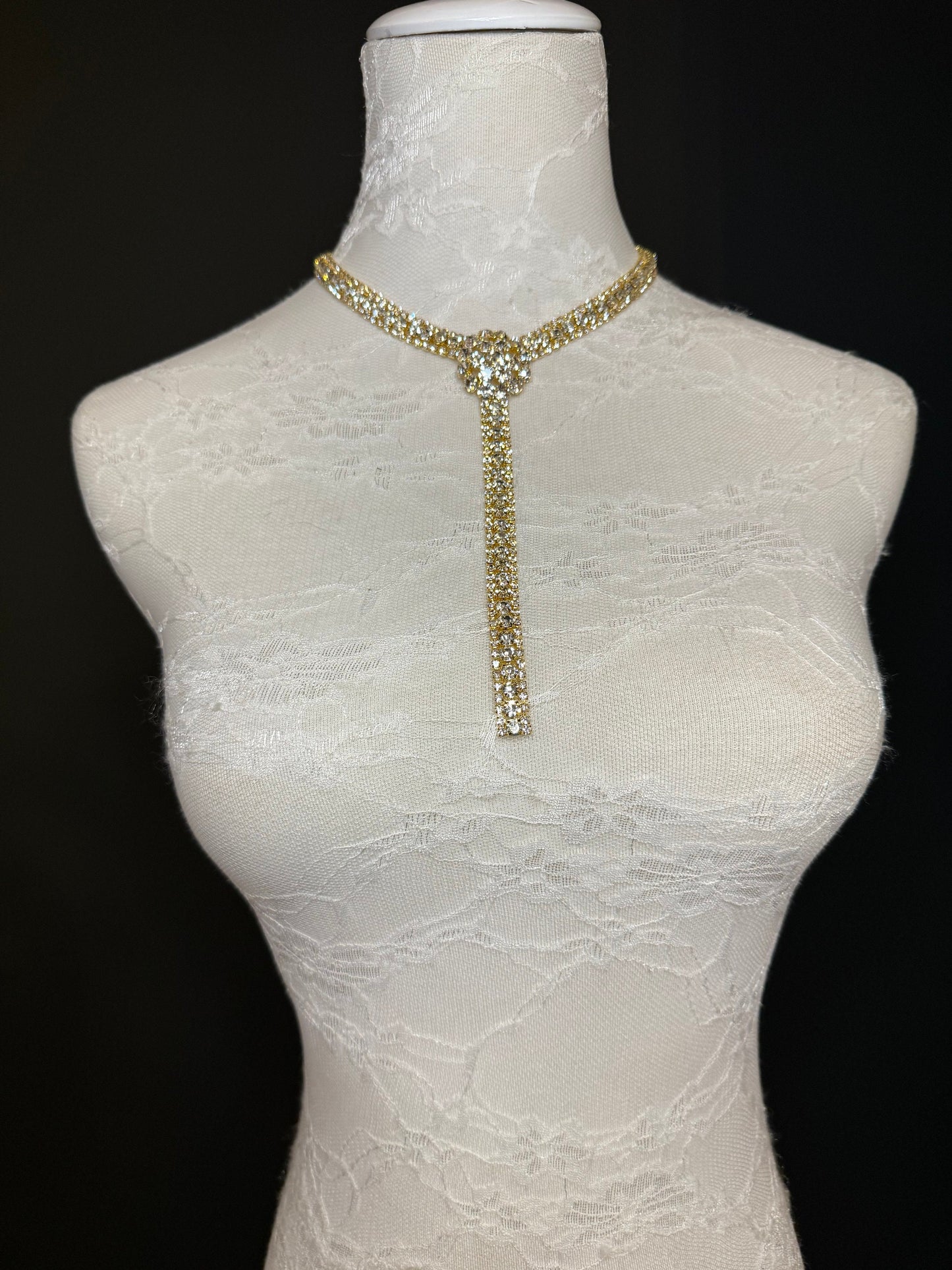 Rhinestone Diamanté Fan Necklace, Premium Quality