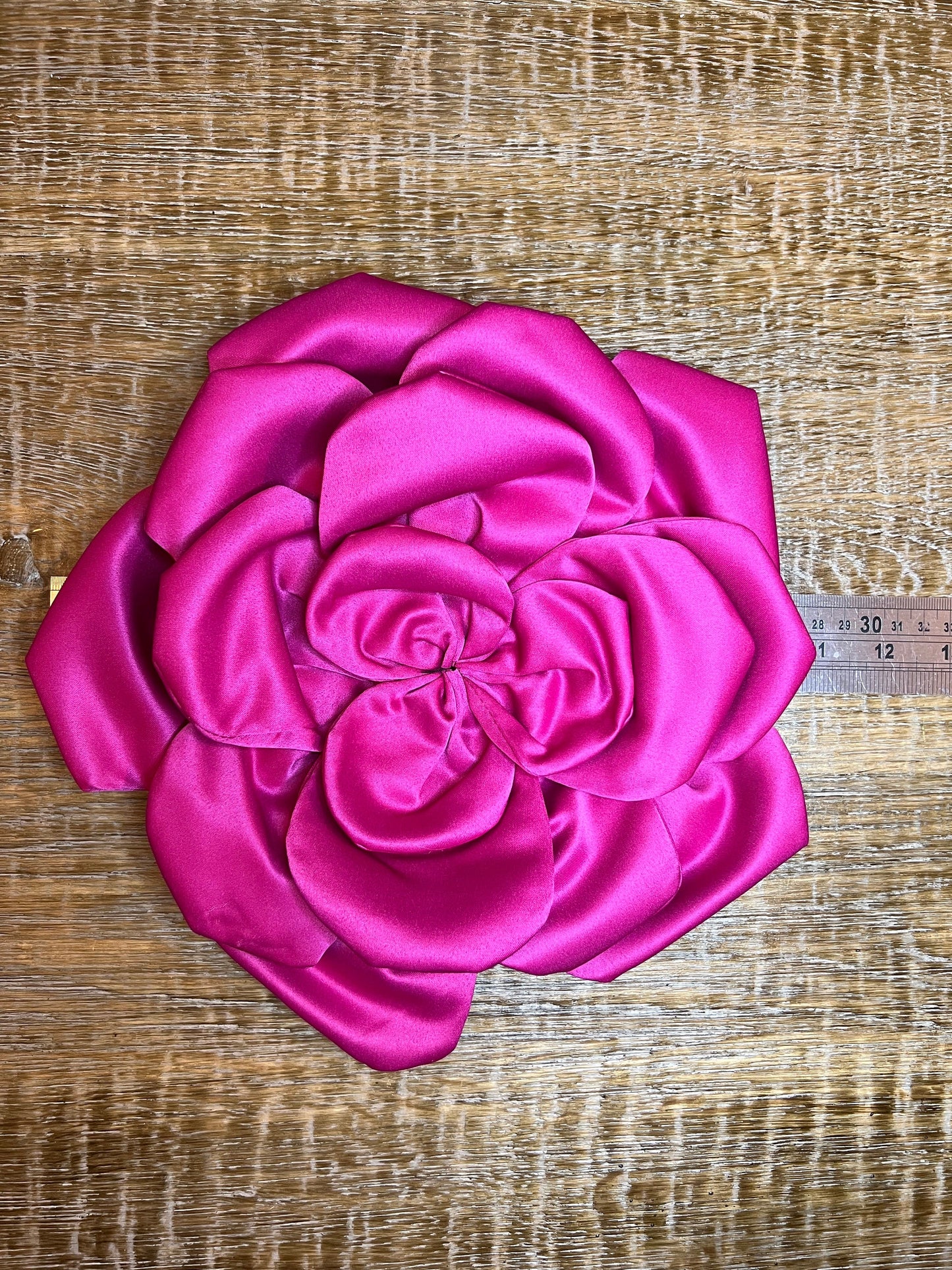 Oversized Cerise Satin Corsage, Handmade 3D Flower Pin, 11" Wide