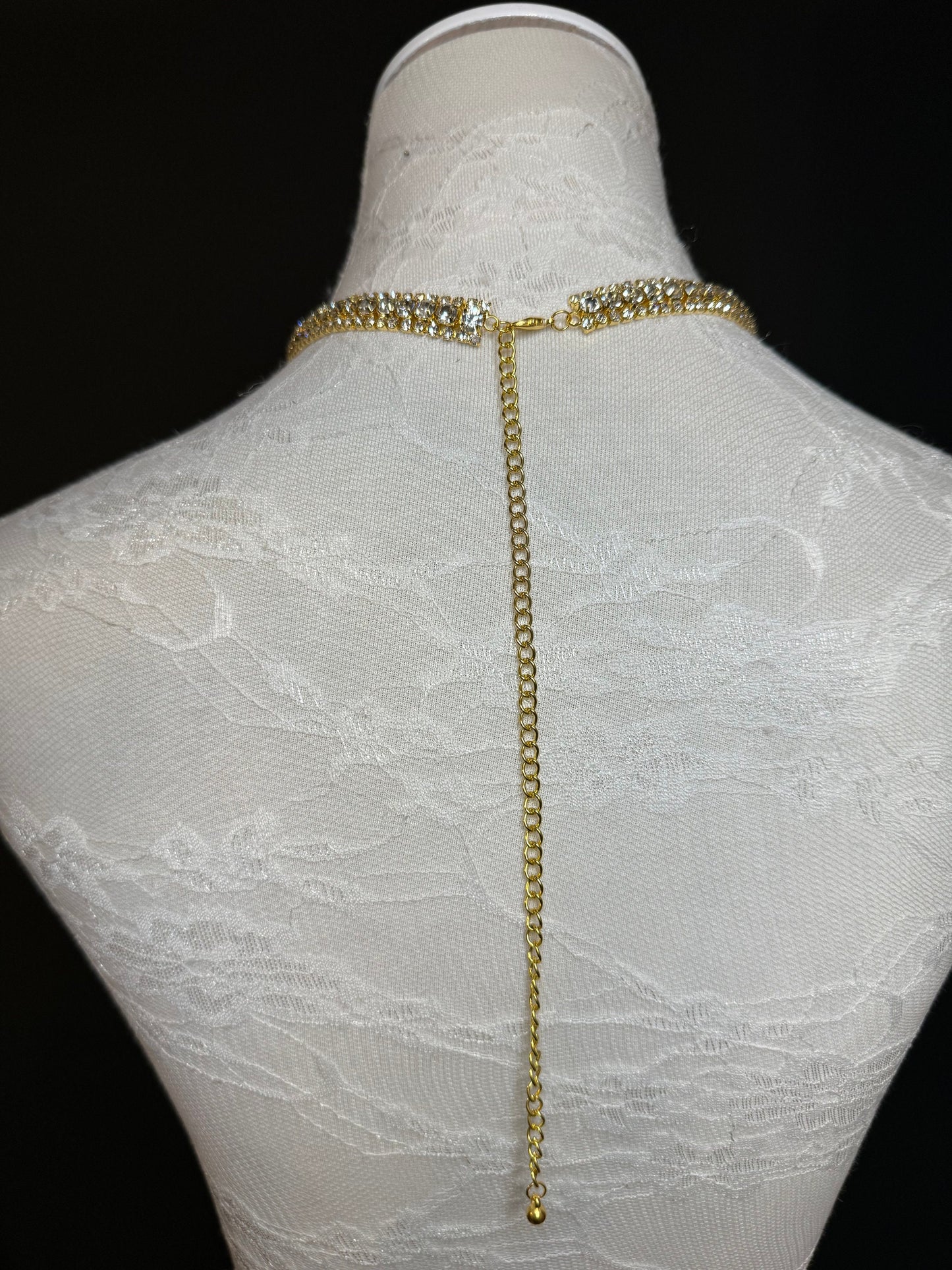 Rhinestone Diamanté Fan Necklace, Premium Quality