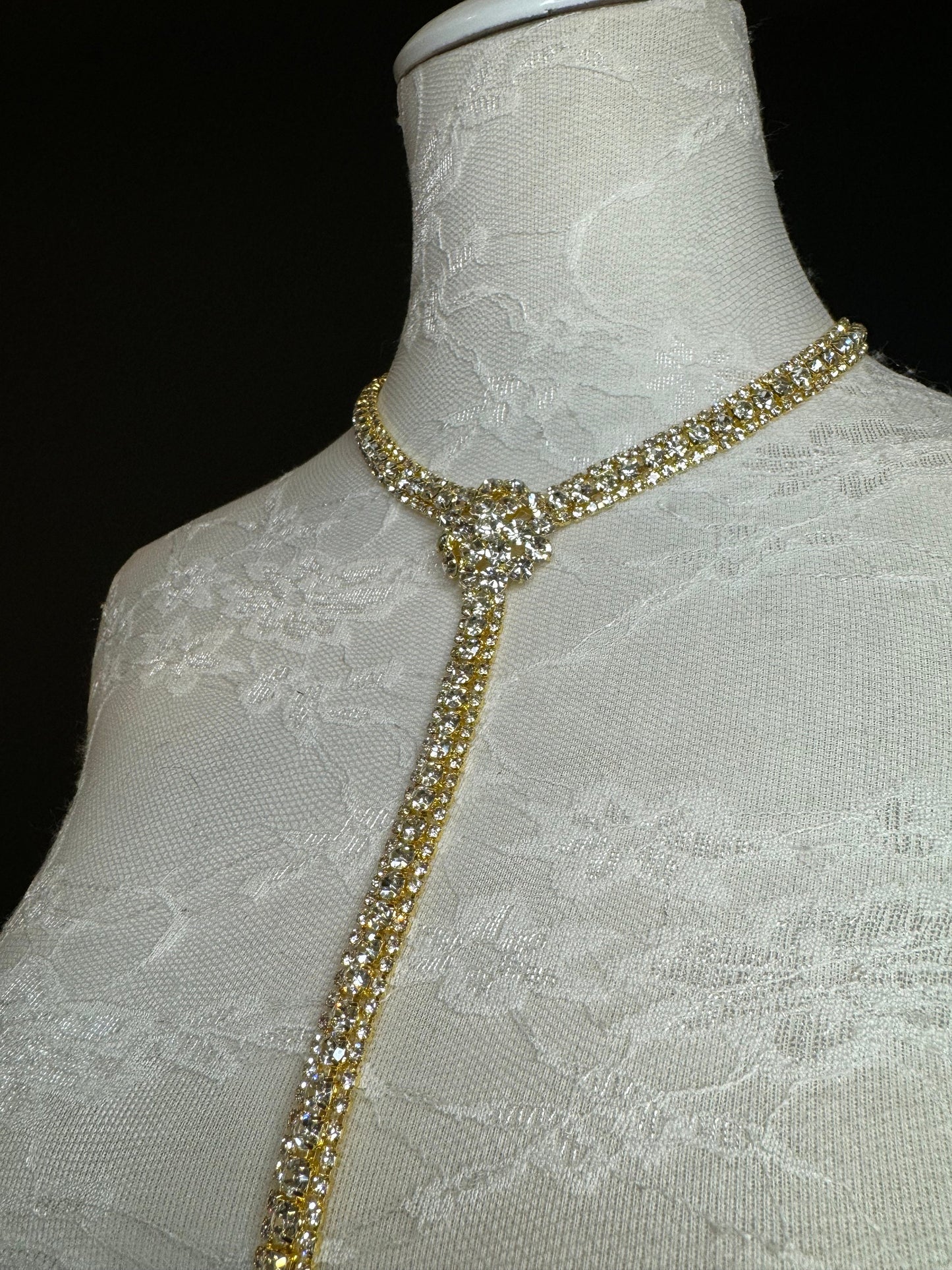 Rhinestone Diamanté Fan Necklace, Premium Quality