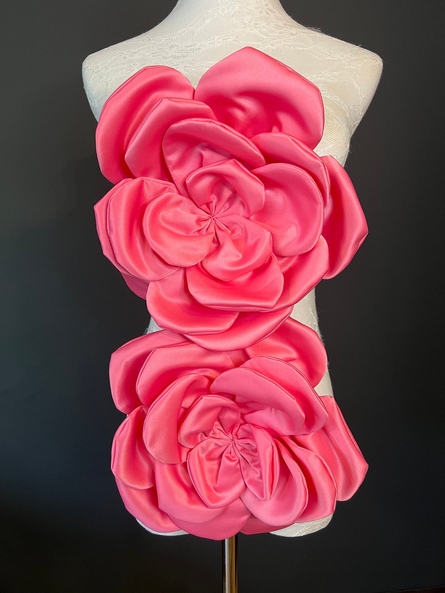 Oversized Coral Pink Satin Corsage, Handmade 3D Flower Pin 11” Wide, 9 Colours