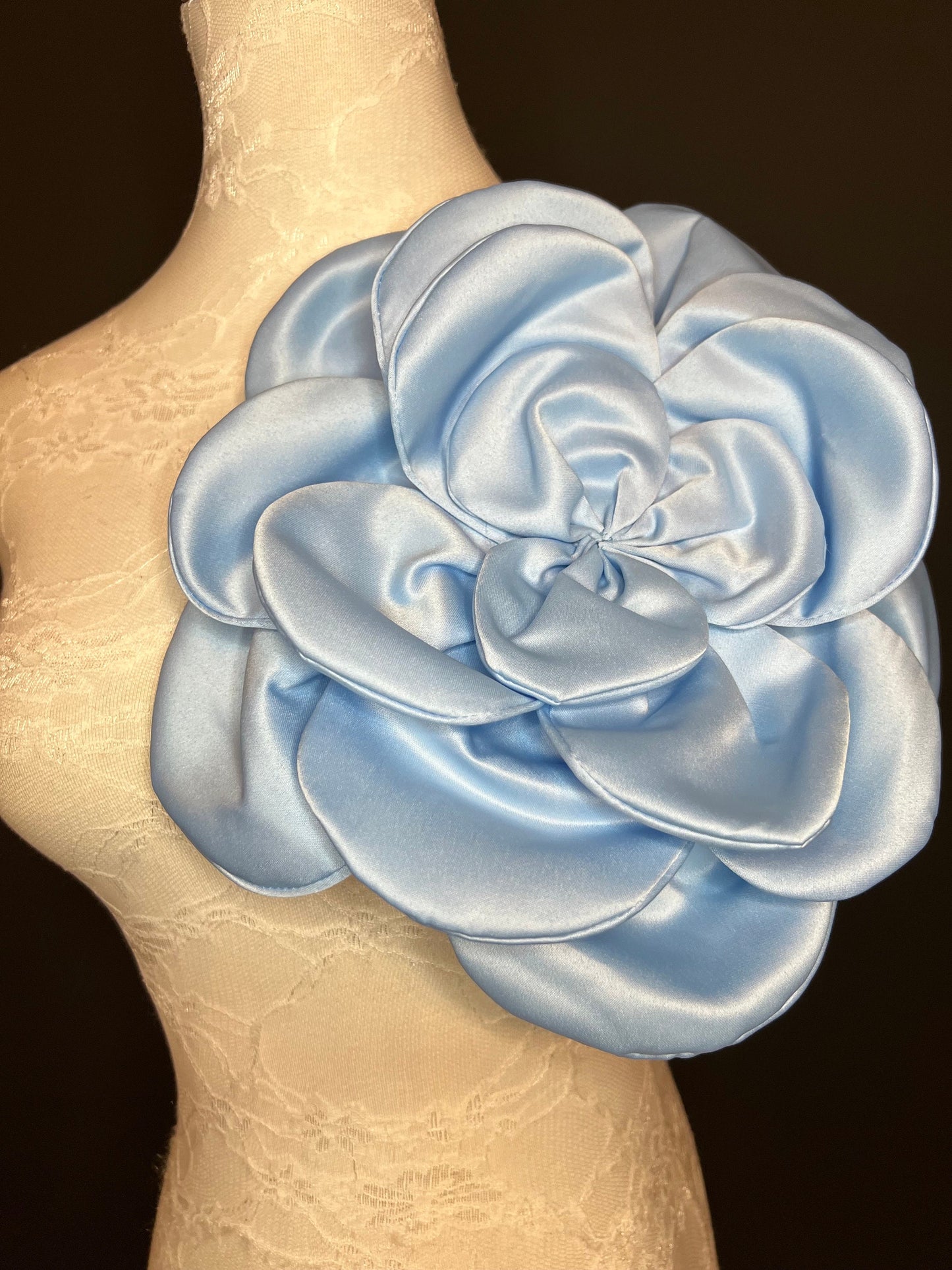 Oversized Large Corsage Flower, Pale Blue, 9 colours, 11” Wide, 27cm, Pin on Corsage, Bridal, Clothing, Dress, Hat, Accessory, FAN Design