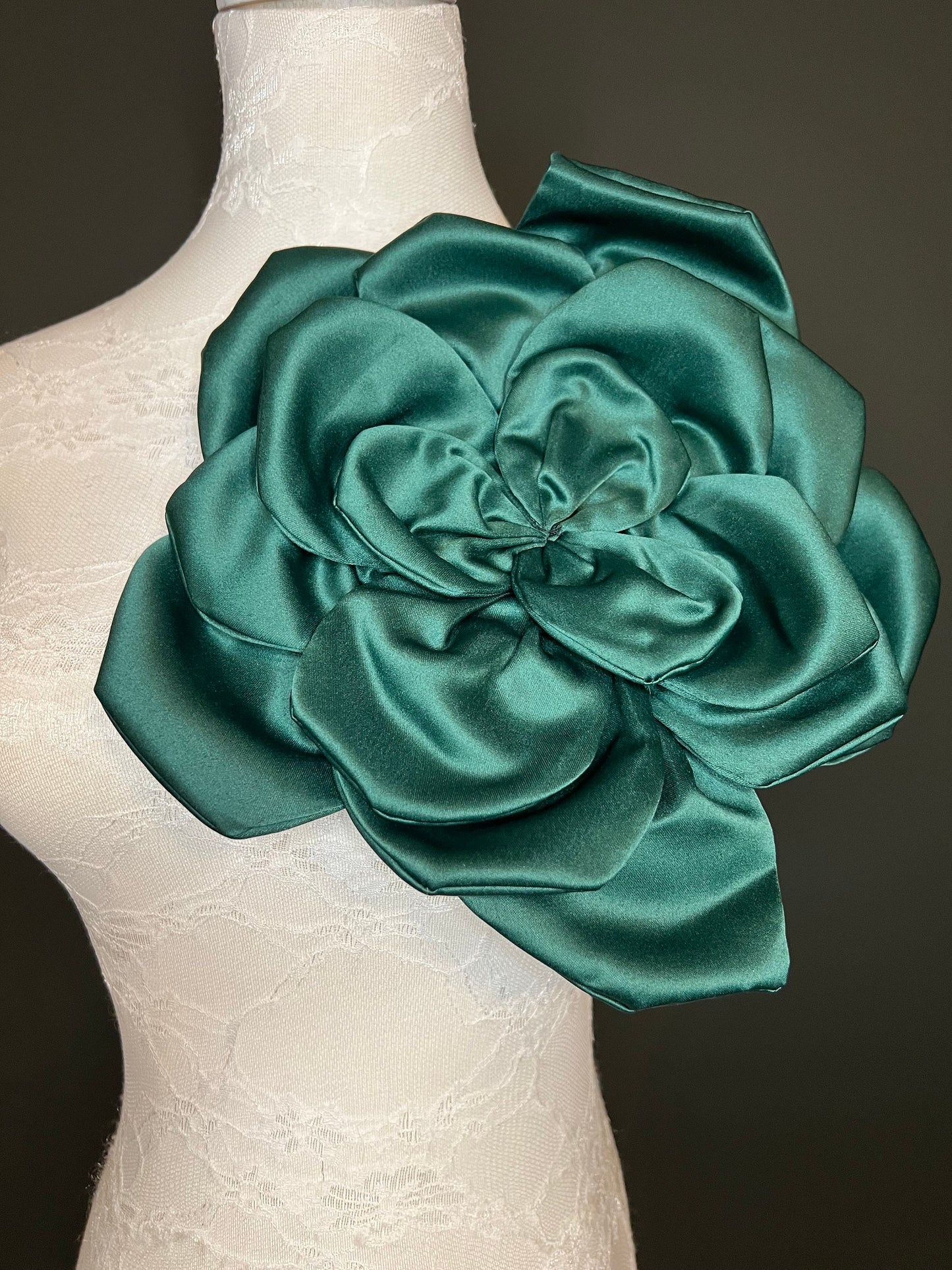 Oversized Large Corsage Flower, Forest Green, 9 colours, 11” Wide, 27cm, Pin on Corsage, Bridal, Clothing, Dress, Hat, Accessory, FAN Design