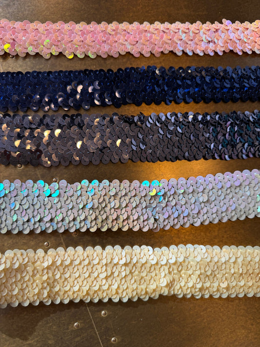 3 row, 4 row Stretch sequin trim, colours, craft,costume, Elasticated sequins, Quality sequins elastic, 40mm, 30mm 3c 4 row sequins,Headband