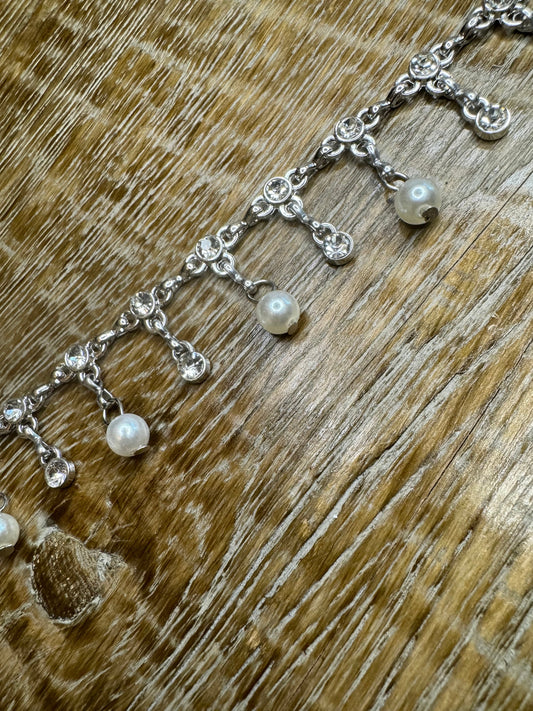 Rhinestone Pearl Chain Fringe Trimming, Silver Diamanté Chain, Bridal, Clothing, Crafts, Handbag, Bags