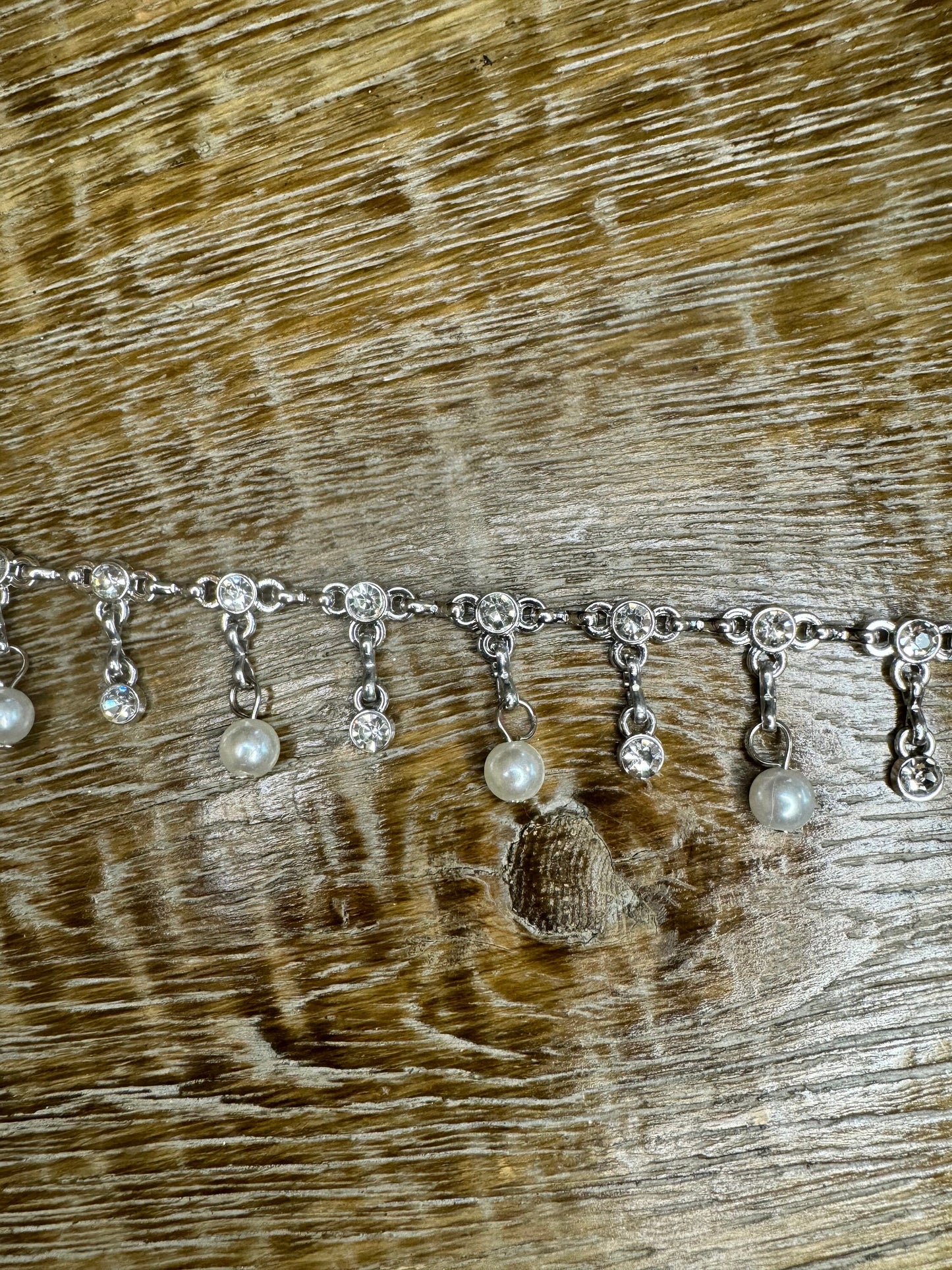 Rhinestone Pearl Chain Fringe Trimming, Silver Diamanté Chain, Bridal, Clothing, Crafts, Handbag, Bags