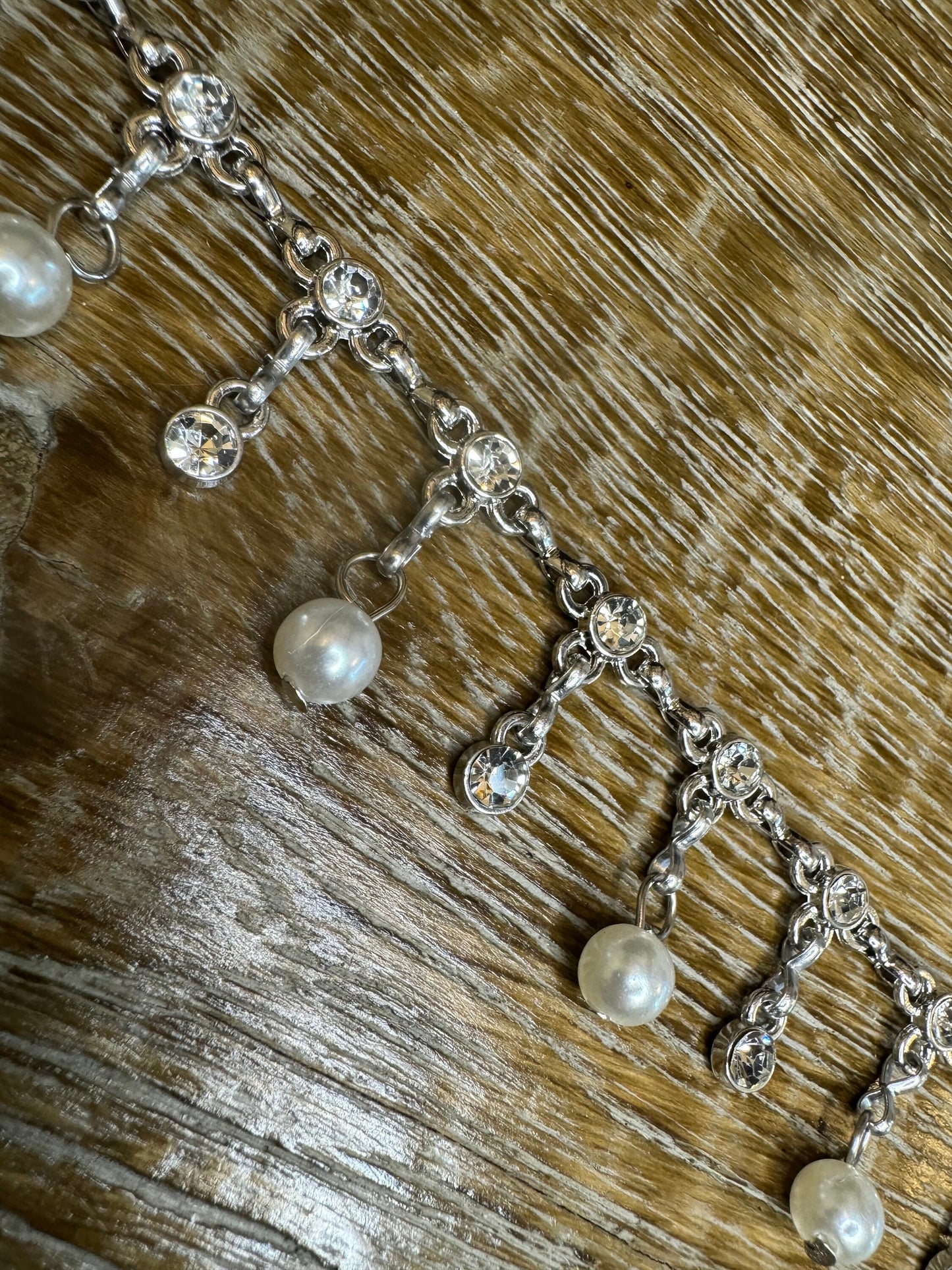 Rhinestone Pearl Chain Fringe Trimming, Silver Diamanté Chain, Bridal, Clothing, Crafts, Handbag, Bags