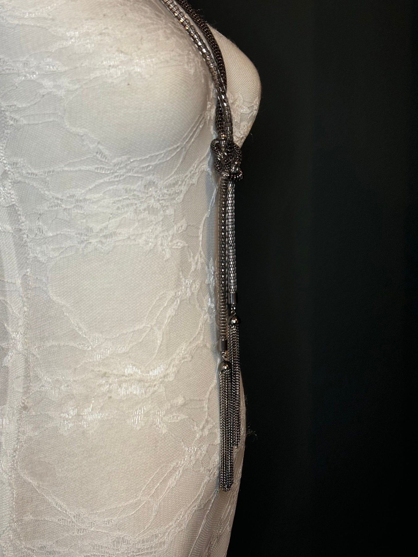 Gunmetal Chain Tassel Necklace, Elegant Fan Design