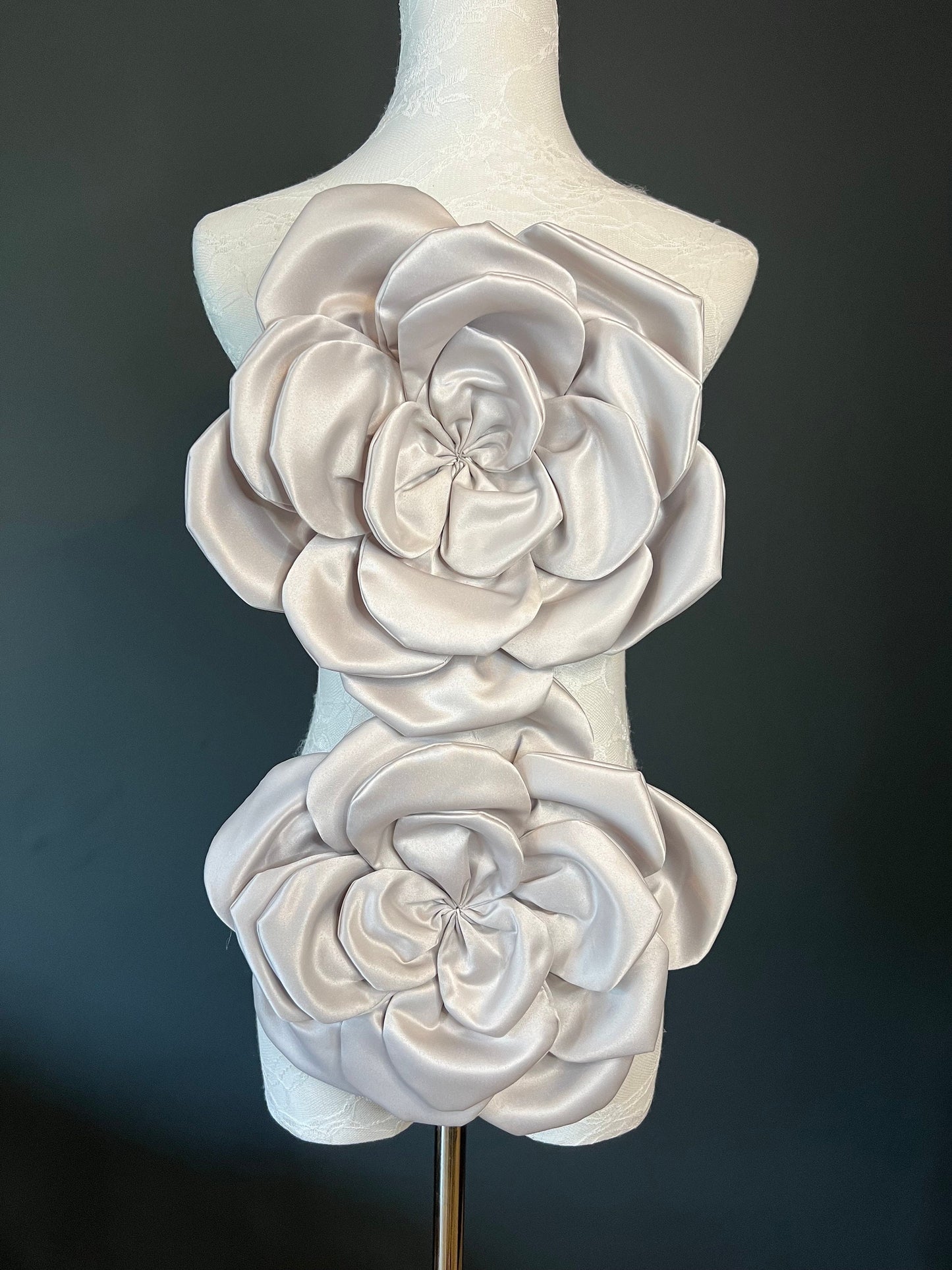 Oversized Grey Satin Corsage, Handmade Flower Pin, 11" wide 9 Colours