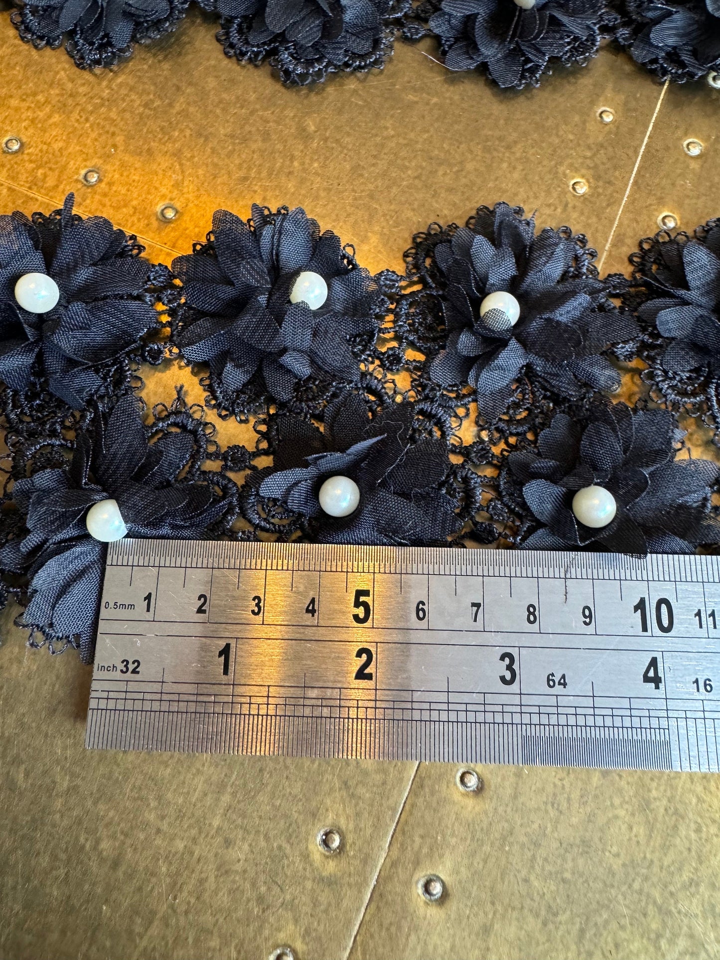 Rose Trim, 3D Pearl Rose Tape, Sew on, Roses, Black, Rose Tape, Haberdashery, Sewing, Crafts, Floral Tape