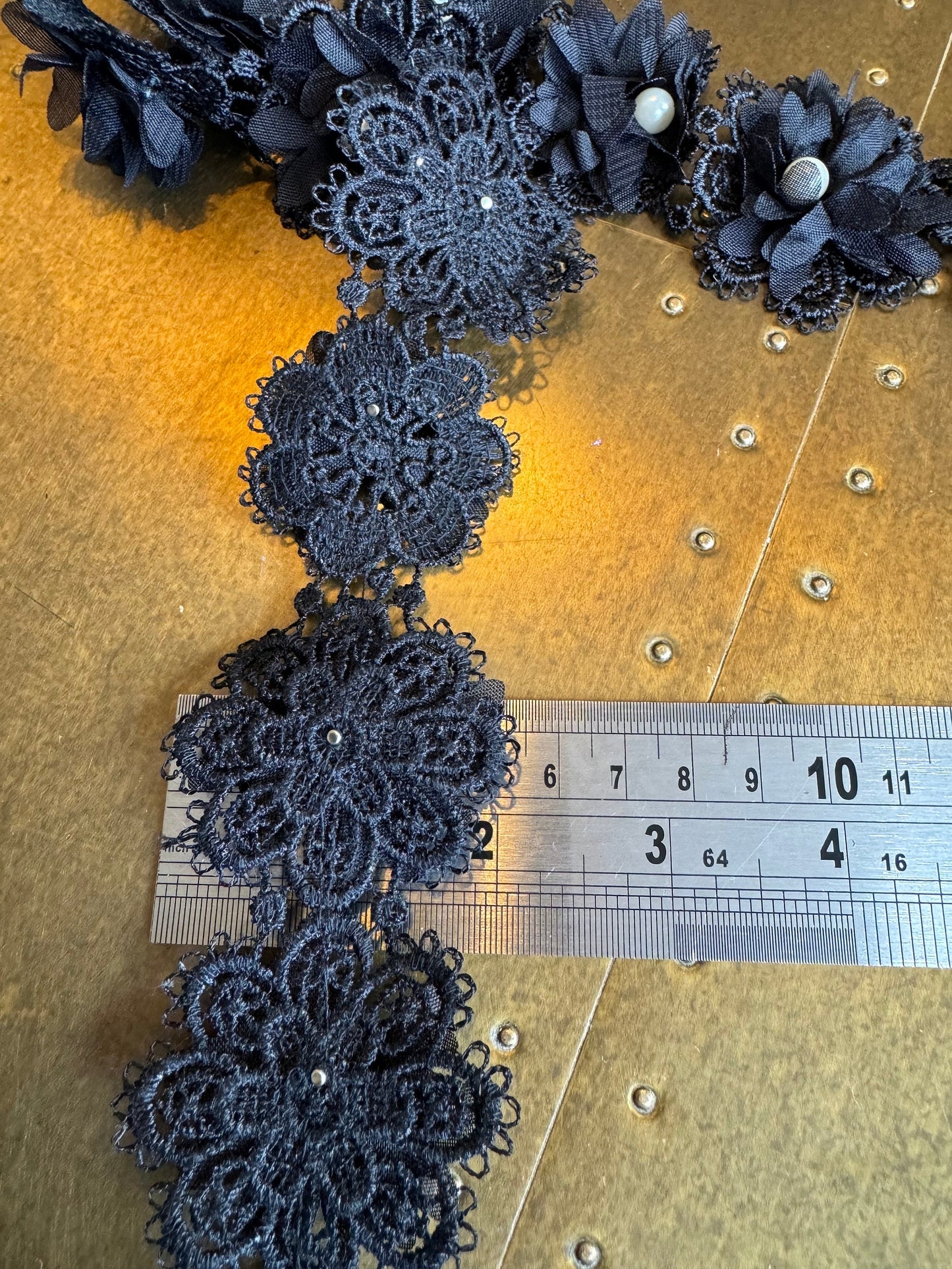 Rose Trim, 3D Pearl Rose Tape, Sew on, Roses, Black, Rose Tape, Haberdashery, Sewing, Crafts, Floral Tape