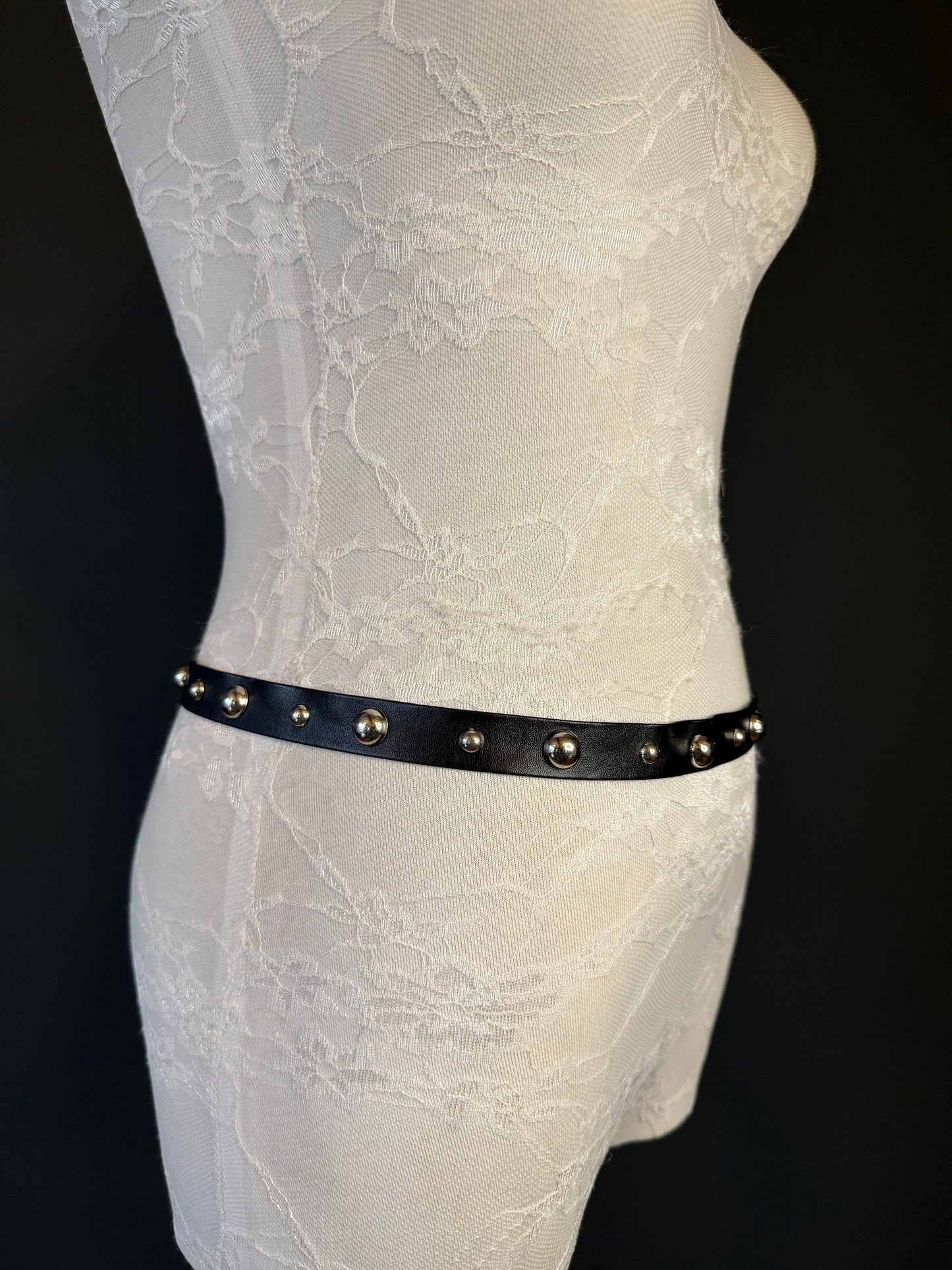 X-long Belt, Black Faux Leather Silver Studed Belt, Vegan Belt, Fashion Belt, Festvial, 3/4” Wide, Teen Sizes, 18”-60” sizes, FAN Design