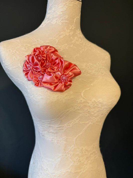 Large Corsage Flower, Red,Black, Ivory, 5” Wide, Satin Fabric Pin on Corsage, Bridal, Clothing, Fashion, Hat, Accessory, Fashion, FAN Design