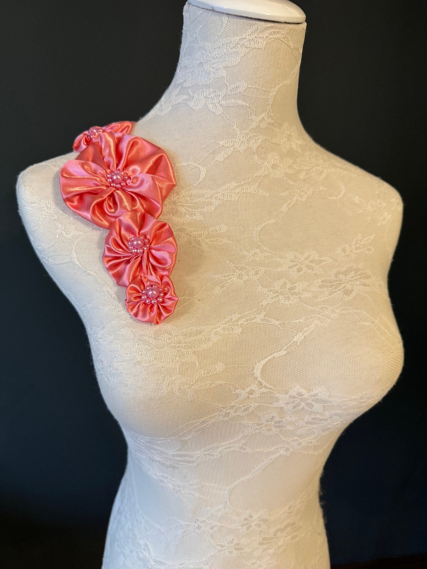 Large Corsage Flower, Red,Black, Ivory, 5” Wide, Satin Fabric Pin on Corsage, Bridal, Clothing, Fashion, Hat, Accessory, Fashion, FAN Design