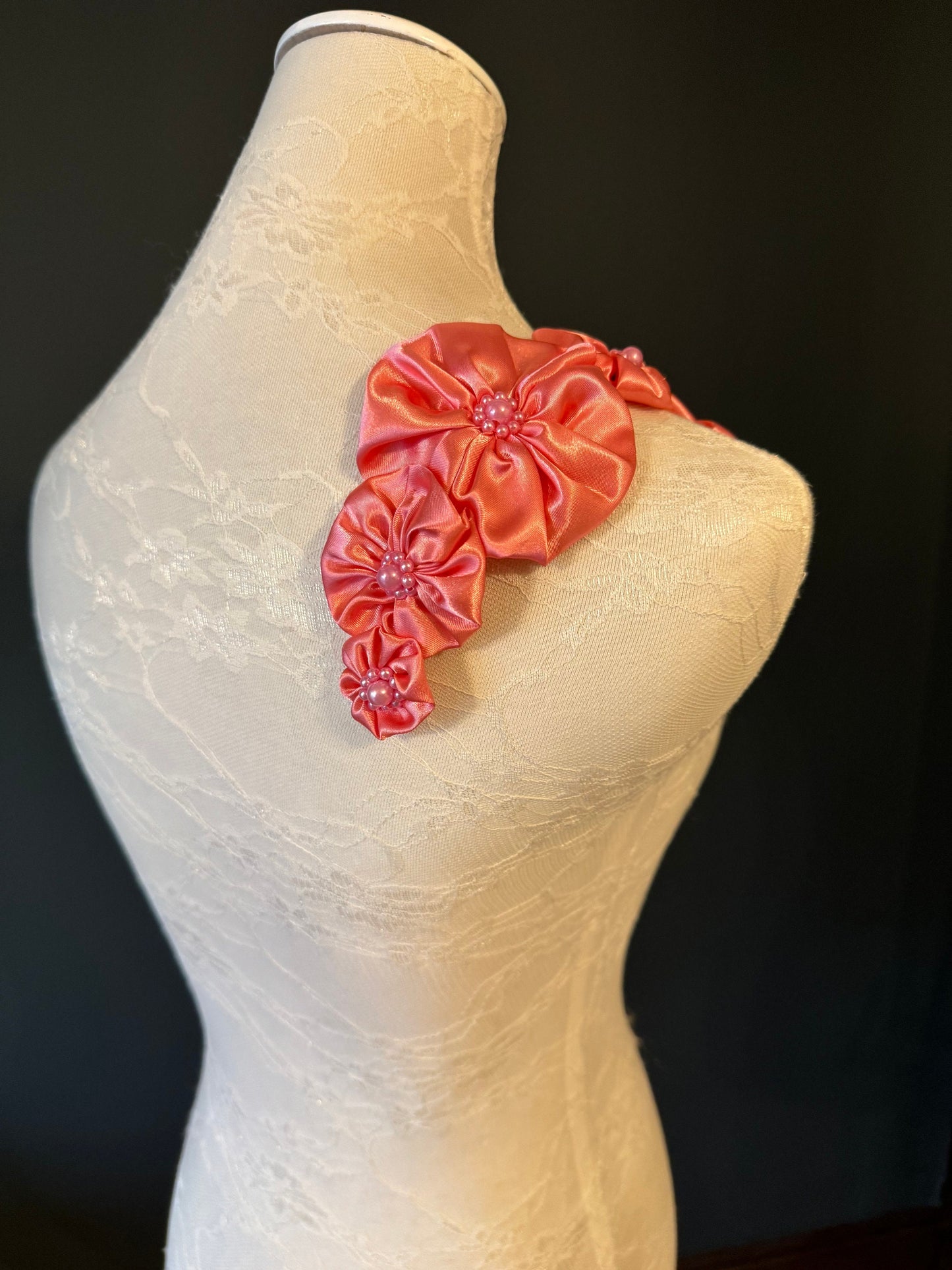Large Corsage Flower, Red,Black, Ivory, 5” Wide, Satin Fabric Pin on Corsage, Bridal, Clothing, Fashion, Hat, Accessory, Fashion, FAN Design