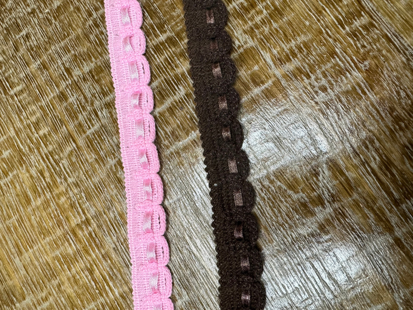 Pink & Brown Ribbon Slot Woven Braid, 2cm Wide