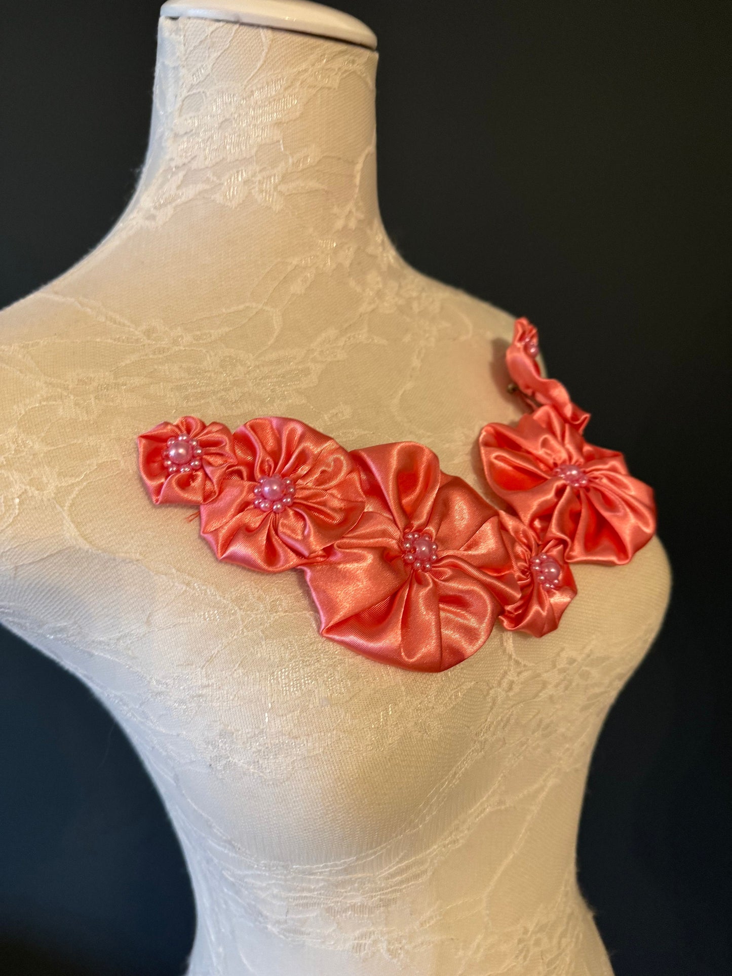 Large Corsage Flower, Red,Black, Ivory, 5” Wide, Satin Fabric Pin on Corsage, Bridal, Clothing, Fashion, Hat, Accessory, Fashion, FAN Design