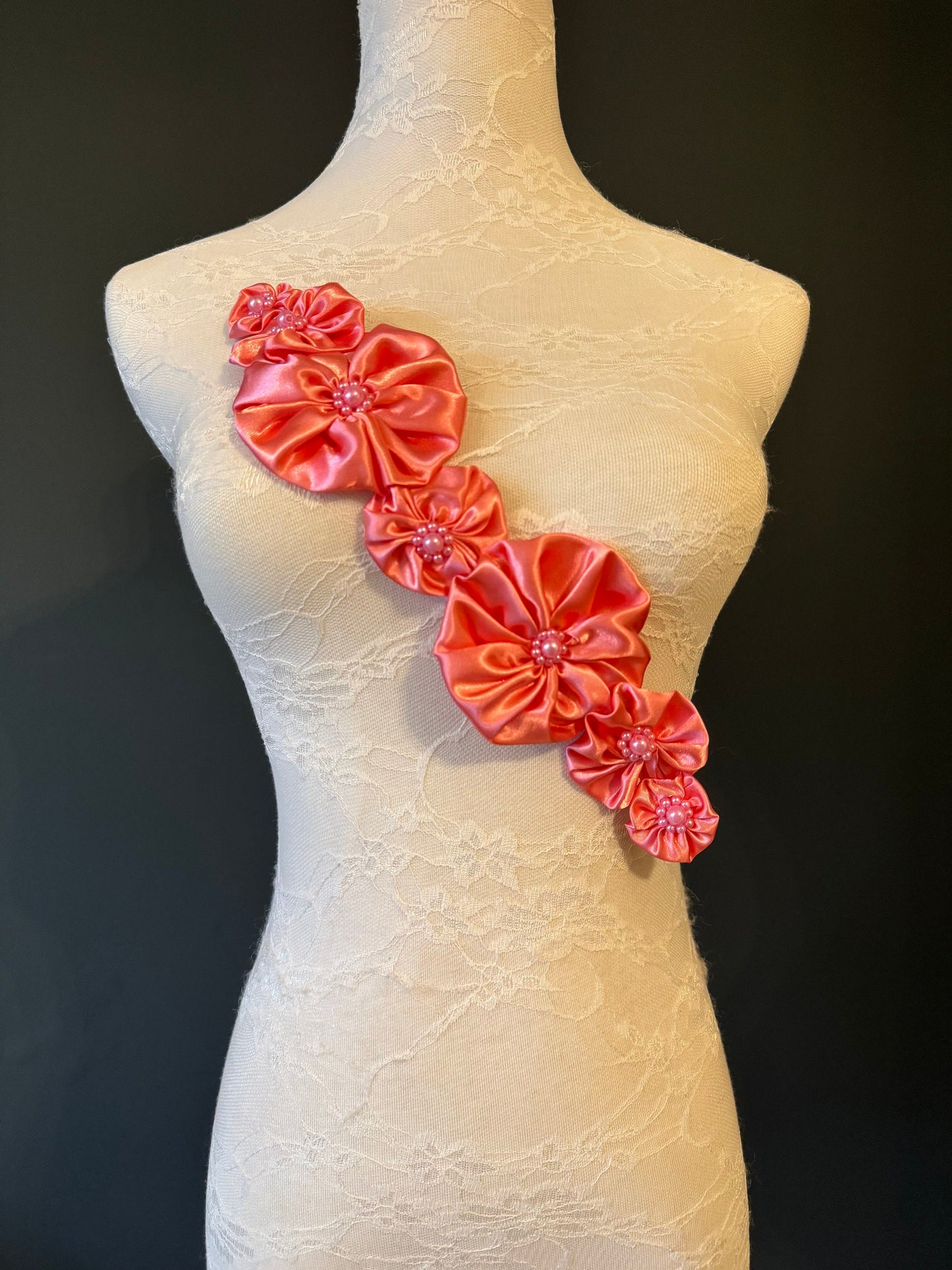 Large Corsage Flower, Red,Black, Ivory, 5” Wide, Satin Fabric Pin on Corsage, Bridal, Clothing, Fashion, Hat, Accessory, Fashion, FAN Design
