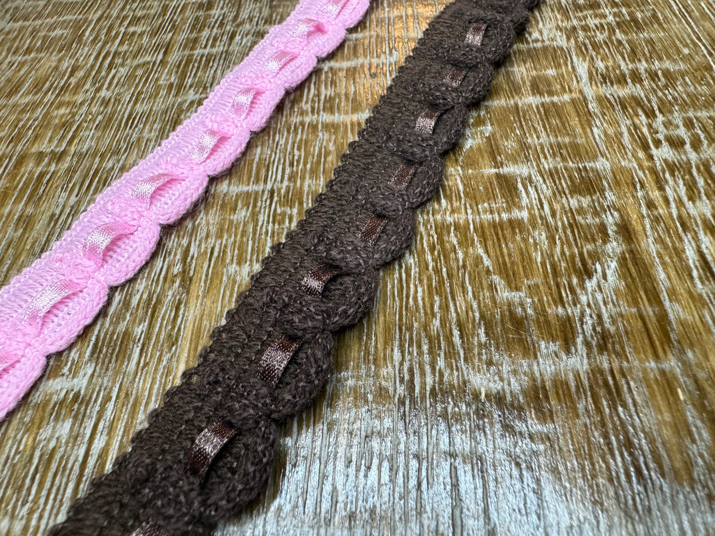 Pink & Brown Ribbon Slot Woven Braid, 2cm Wide