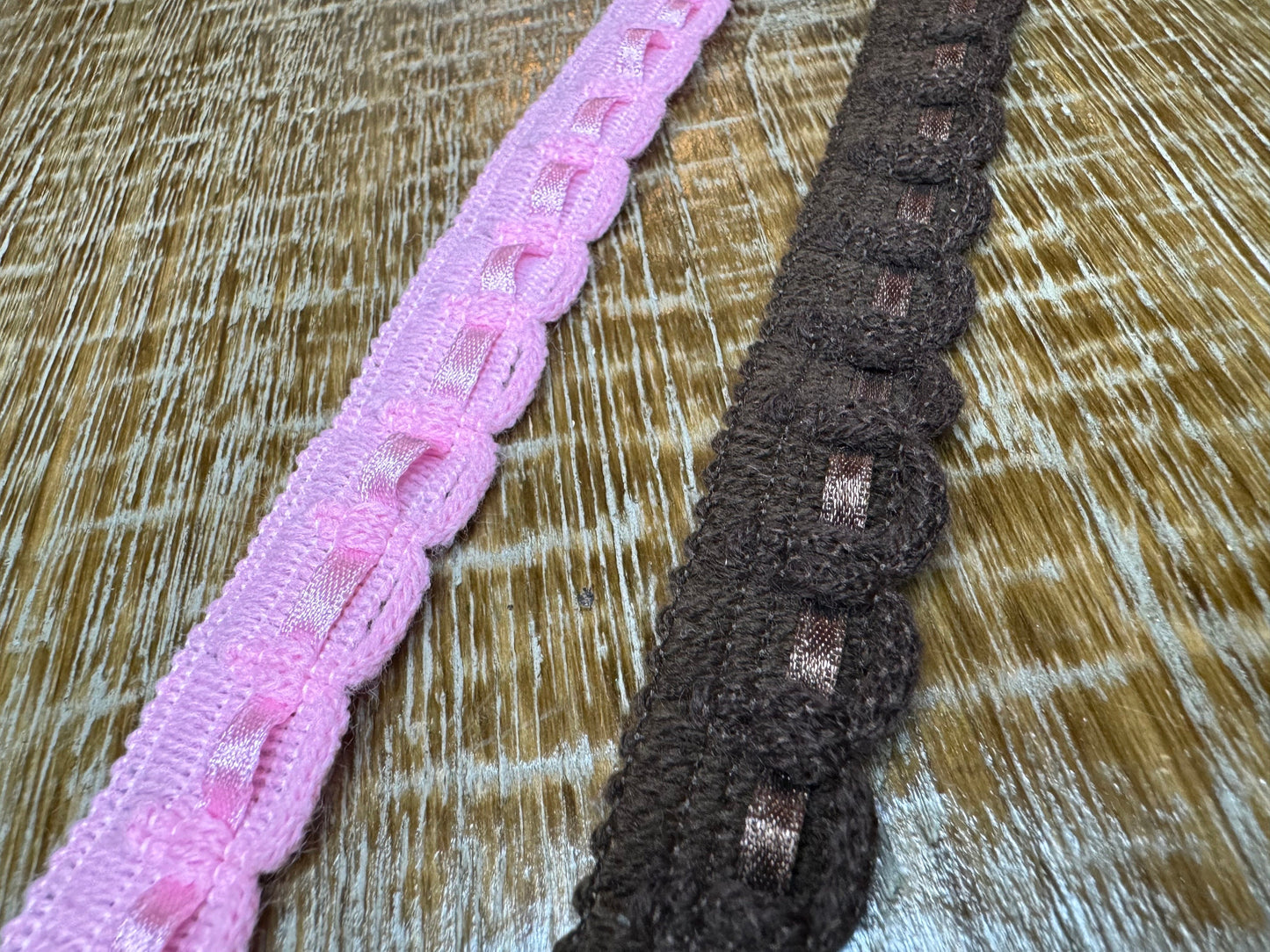 Pink & Brown Ribbon Slot Woven Braid, 2cm Wide