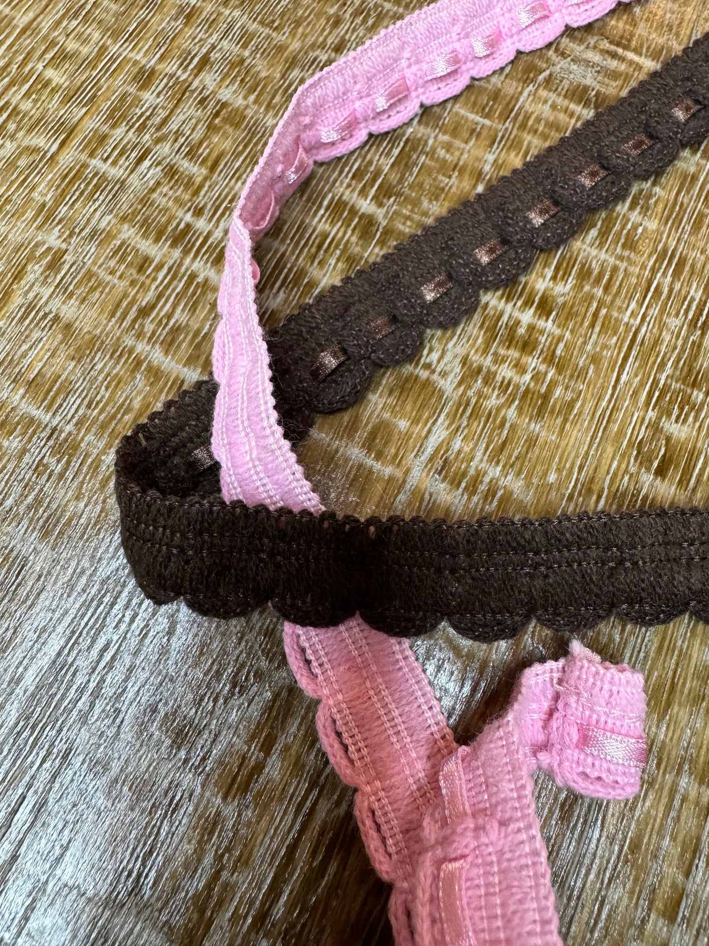 Pink & Brown Ribbon Slot Woven Braid, 2cm Wide