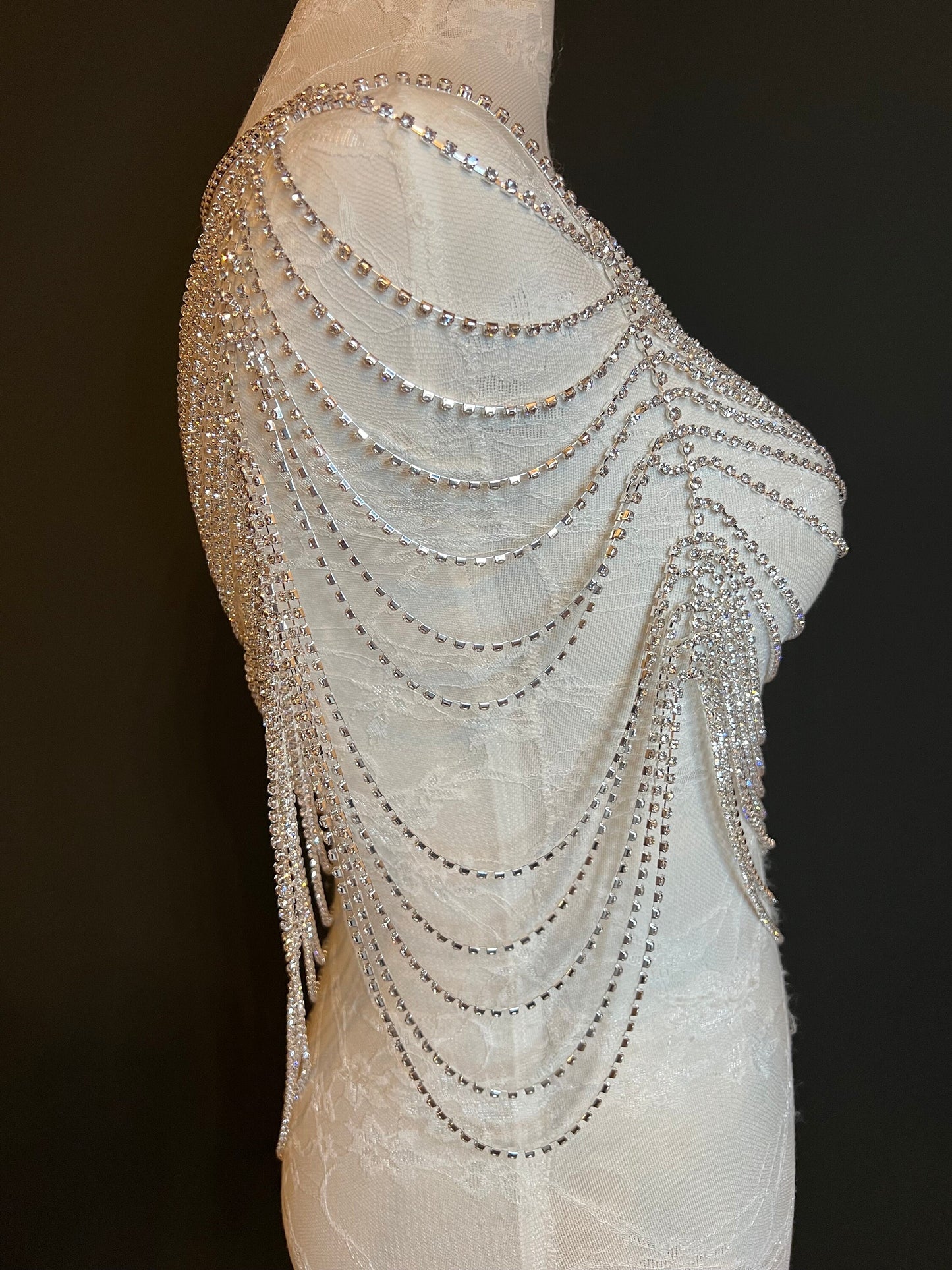 Rhinestone Body Chain, Gold, Silver, Diamanté Costume, Club Wear, Festival, Exclusive Design, Body Jewellery, FAN Design
