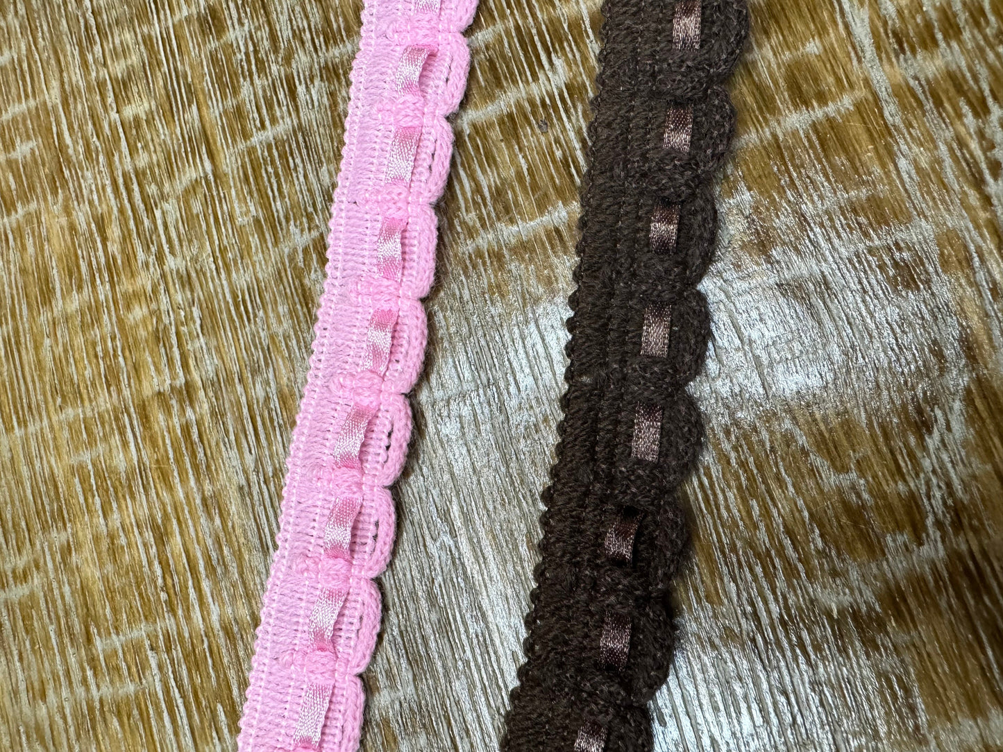 Pink & Brown Ribbon Slot Woven Braid, 2cm Wide