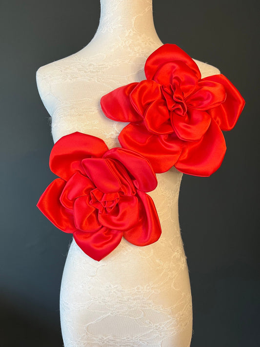 Large 3D Corsage Flower, Red, 9” Wide, 23cm, Hat Pin on Corsage, Bridal, Clothing, Dress, Hat, Accessory, FAN Design, Hair Pin Corsage