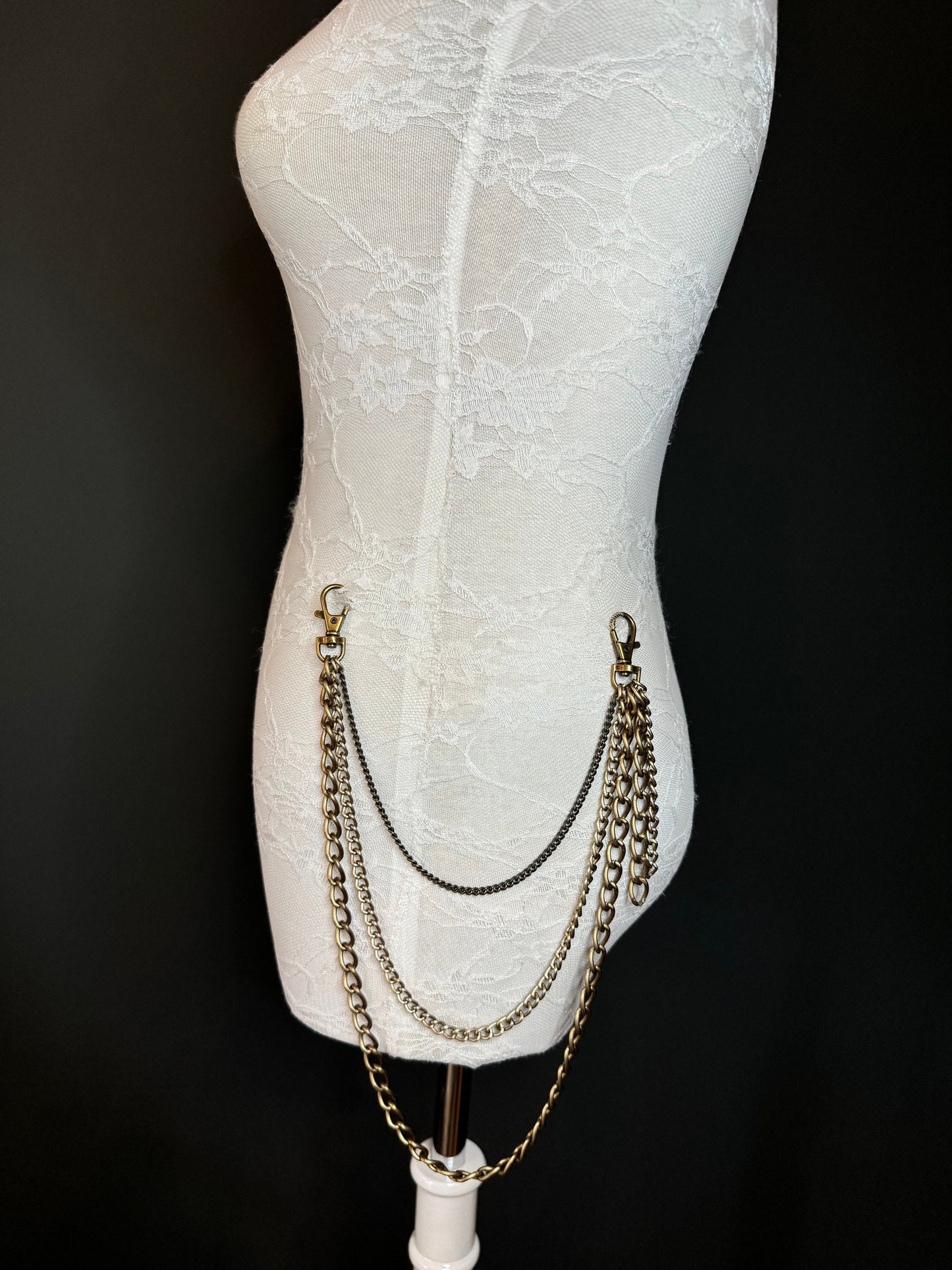 Layered Jean Chains, Bags, Hip Hop, 3 size selection, 3 Layers, Festival, Costume, Gift, Silver Colour, Gold Colour Chain, FAN Design, FAN