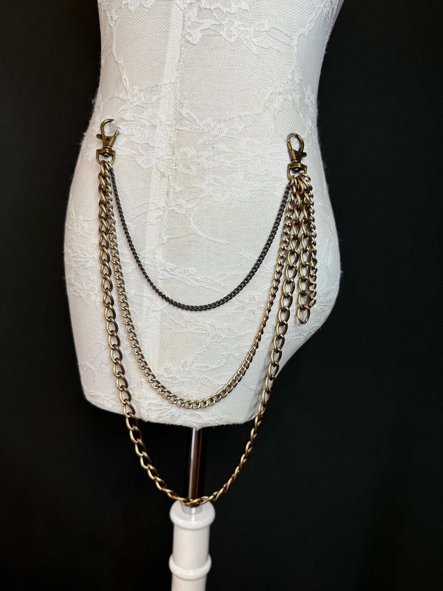 Layered Jean Chains, Bags, Hip Hop, 3 size selection, 3 Layers, Festival, Costume, Gift, Silver Colour, Gold Colour Chain, FAN Design, FAN