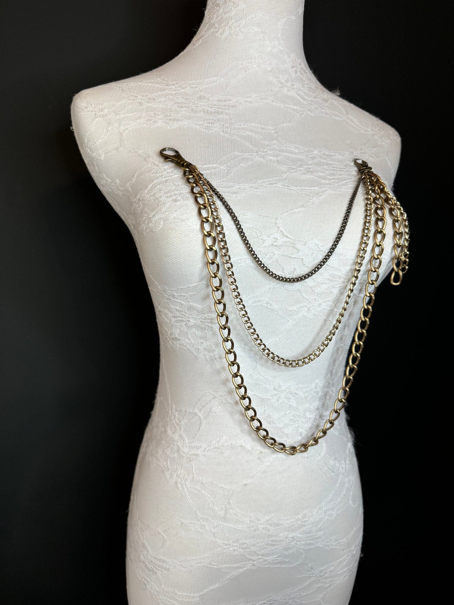 Layered Jean Chains, Bags, Hip Hop, 3 size selection, 3 Layers, Festival, Costume, Gift, Silver Colour, Gold Colour Chain, FAN Design, FAN
