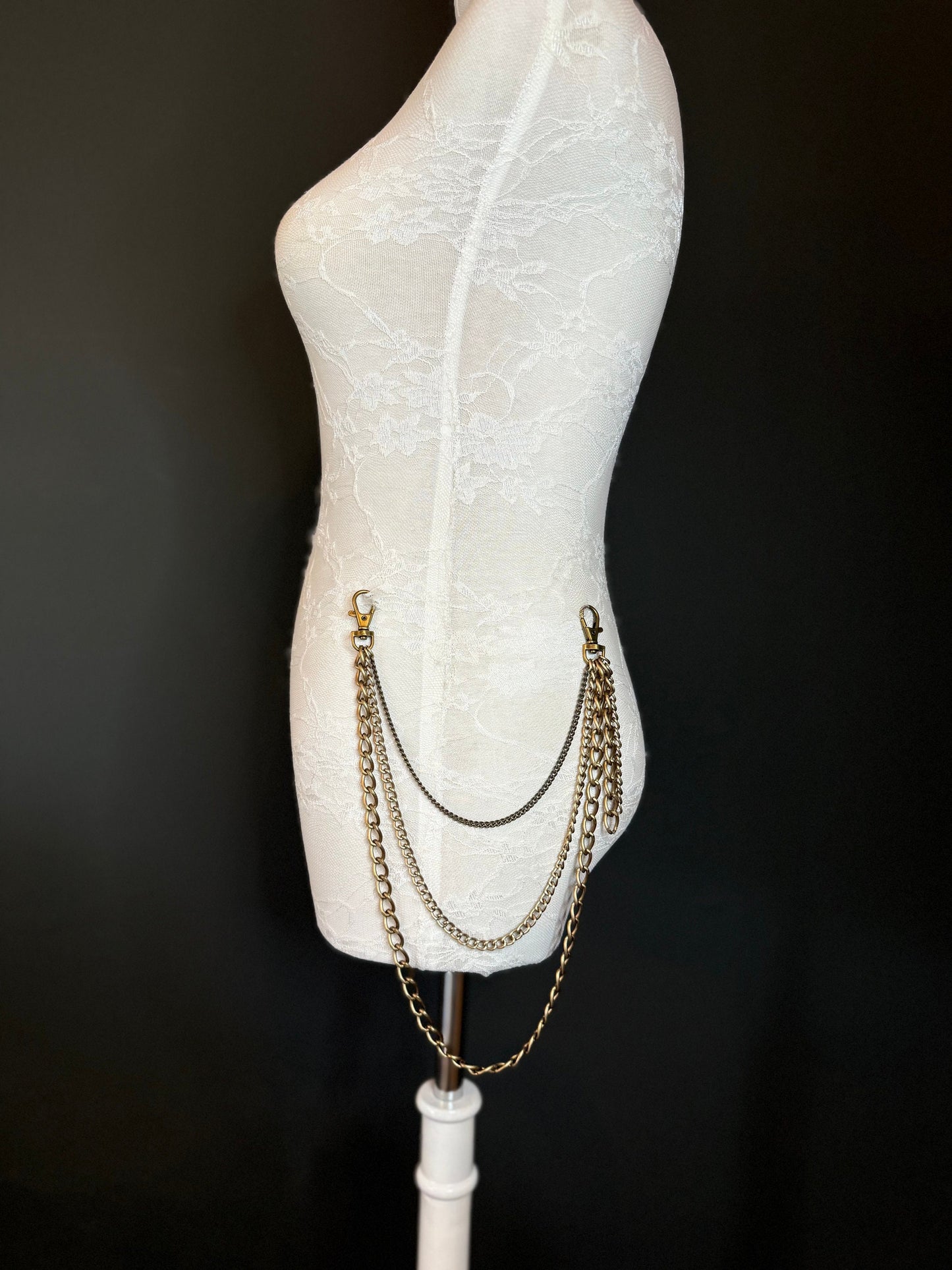 Layered Jean Chains, Bags, Hip Hop, 3 size selection, 3 Layers, Festival, Costume, Gift, Silver Colour, Gold Colour Chain, FAN Design, FAN