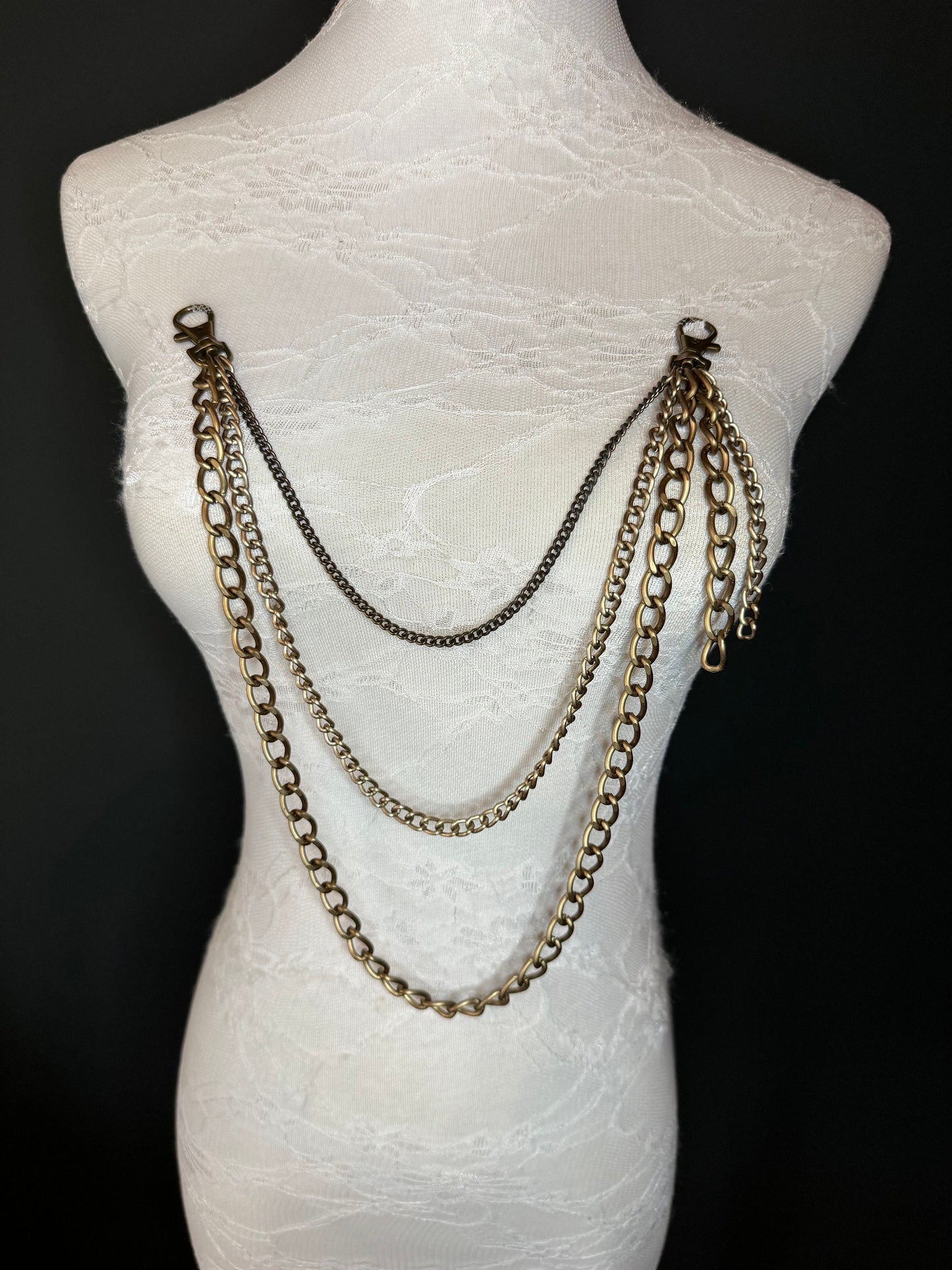 Layered Jean Chains, Bags, Hip Hop, 3 size selection, 3 Layers, Festival, Costume, Gift, Silver Colour, Gold Colour Chain, FAN Design, FAN
