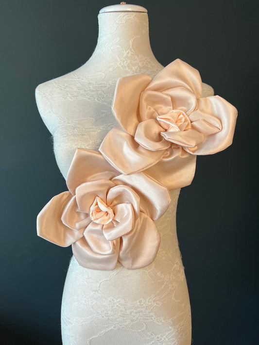 Large 3D Corsage Flower, Beige, 9” Wide, 27cm, Pin on Corsage, Bridal, Clothing, Dress, Hat, Accessory, FAN Design
