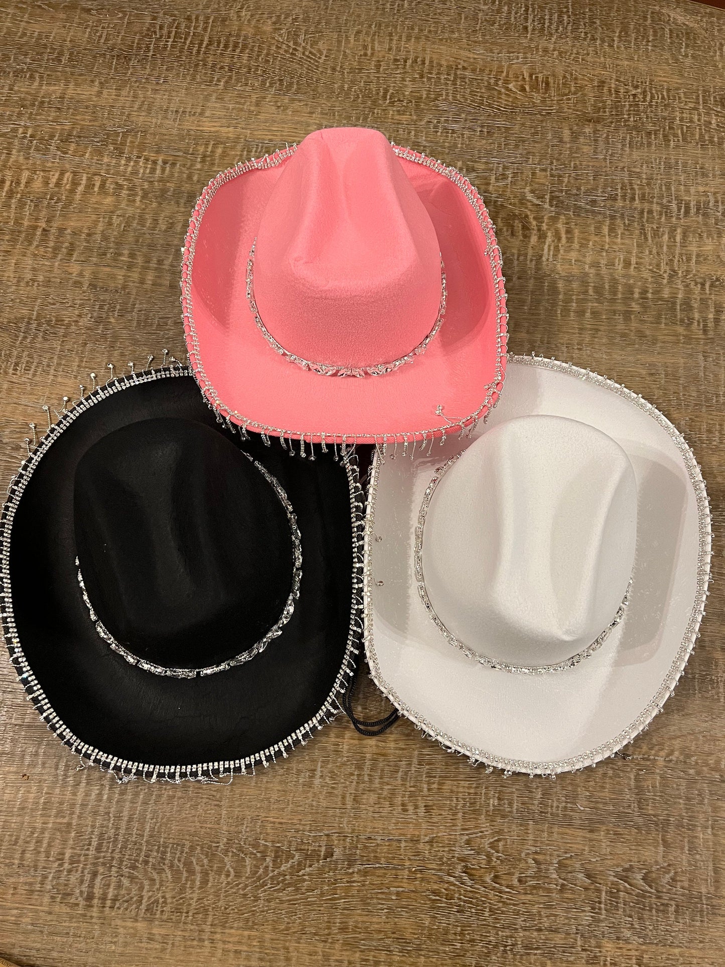 Rhinestone Hat, Fringe Hat, Hen, Party, Cowboy Hat, Black Pink White