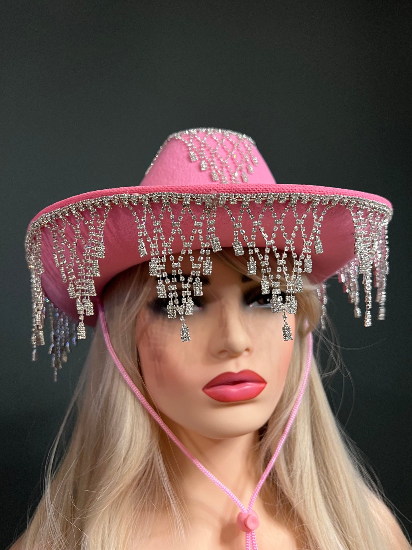 Rhinestone Hat, Fringe Hat, Hen, Party, Cowboy Hat, Pink