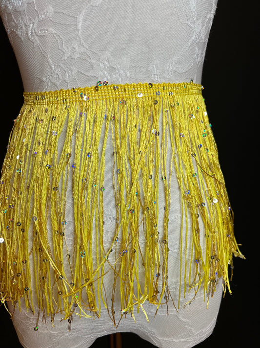 Fringe, Fringe With Sequins, Sequinned,  Sequin Fringe, Dance, Costumes, Fashion, Party, Dress Fringe, 20cm, 8 inch, 12 Colours, Yellow