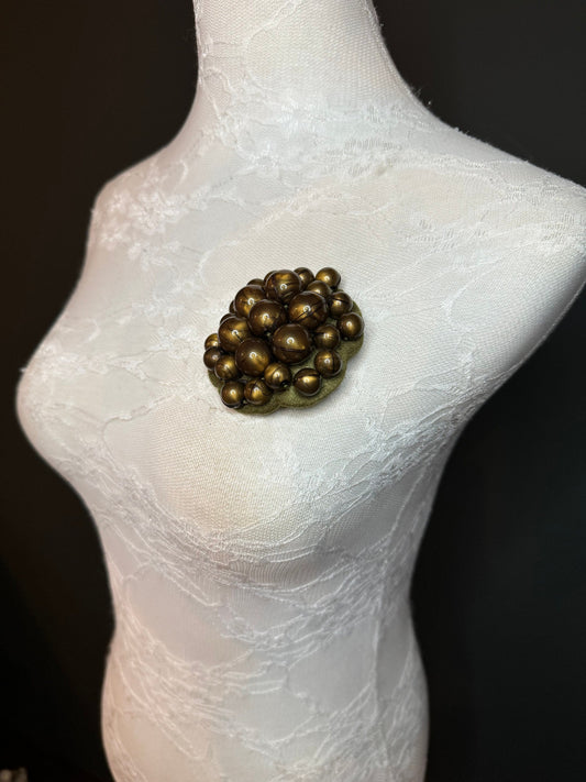 3” Brooch, Pin on Brooch, Khaki Pearl Beads Brooch, Handmade, Beautiful Brooch, Gift, Accessory, 3” Wide, Blazer Brooch, Elegant Brooch
