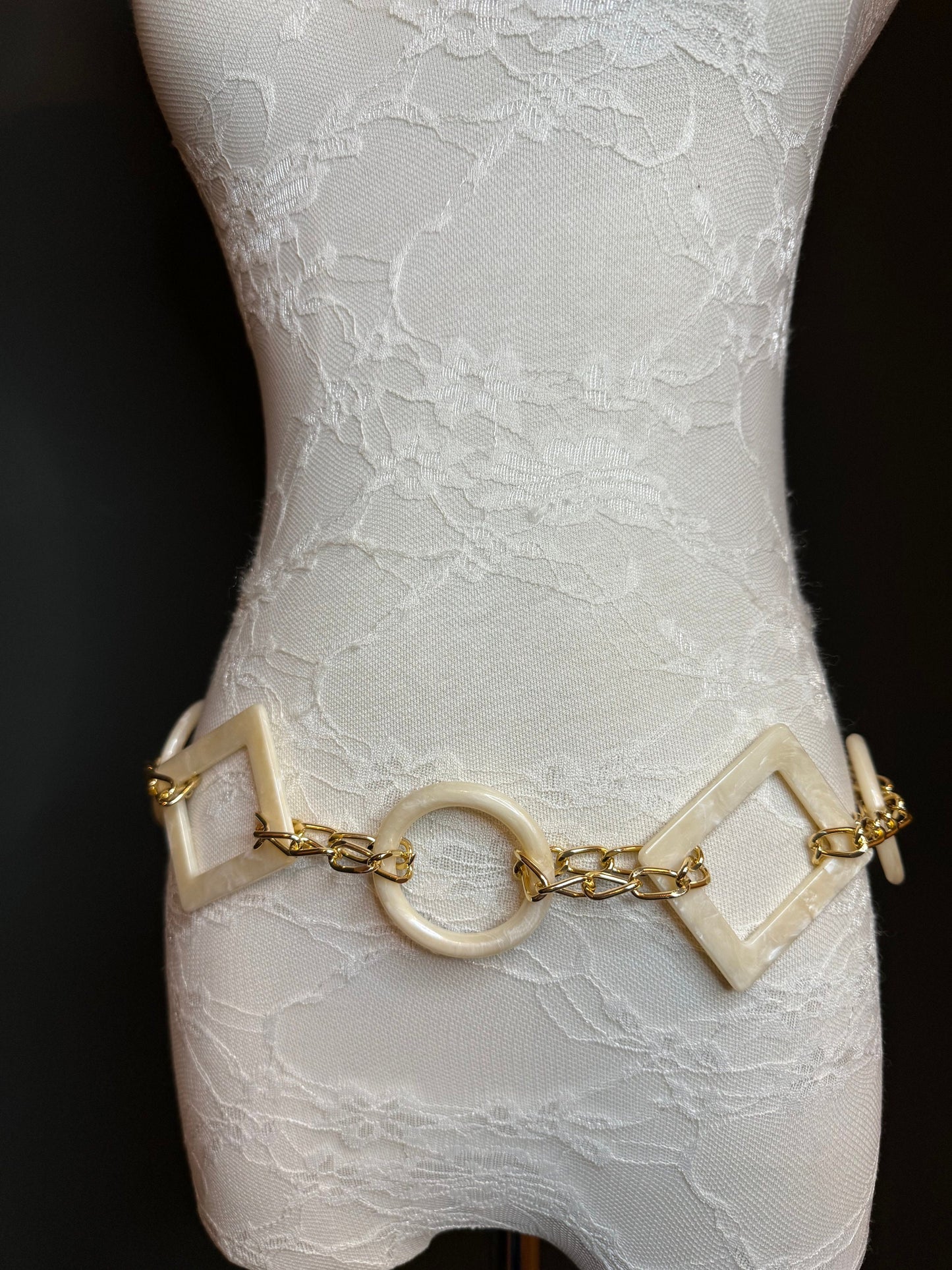 X-long Belt, High Quality Ring Belt, Rich Cream Mock Marble Rings Belt, Chain Belt, Fashion Belt, Rings, Sizes 18”-60”, FAN Design Exclusive