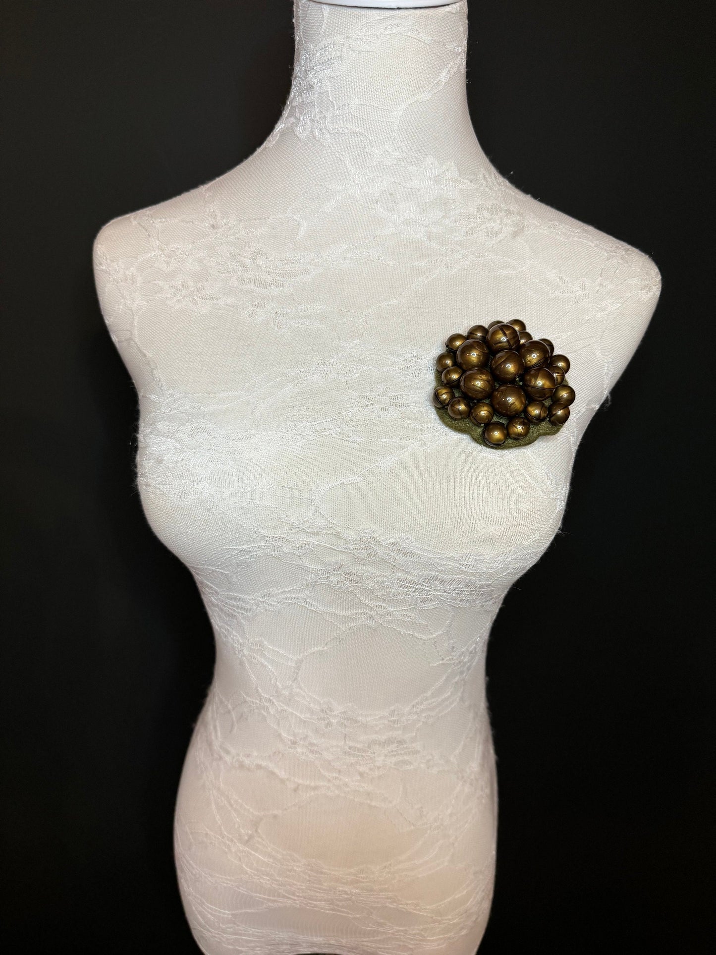 Handmade Khaki Pearl Diamanté Brooch, Blazer Pin (3" Wide)