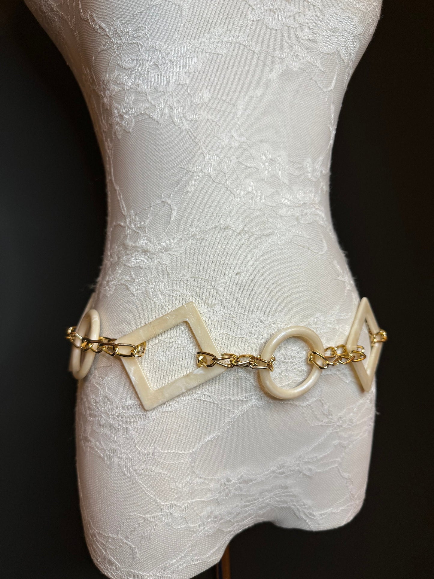 X-long Belt, High Quality Ring Belt, Rich Cream Mock Marble Rings Belt, Chain Belt, Fashion Belt, Rings, Sizes 18”-60”, FAN Design Exclusive