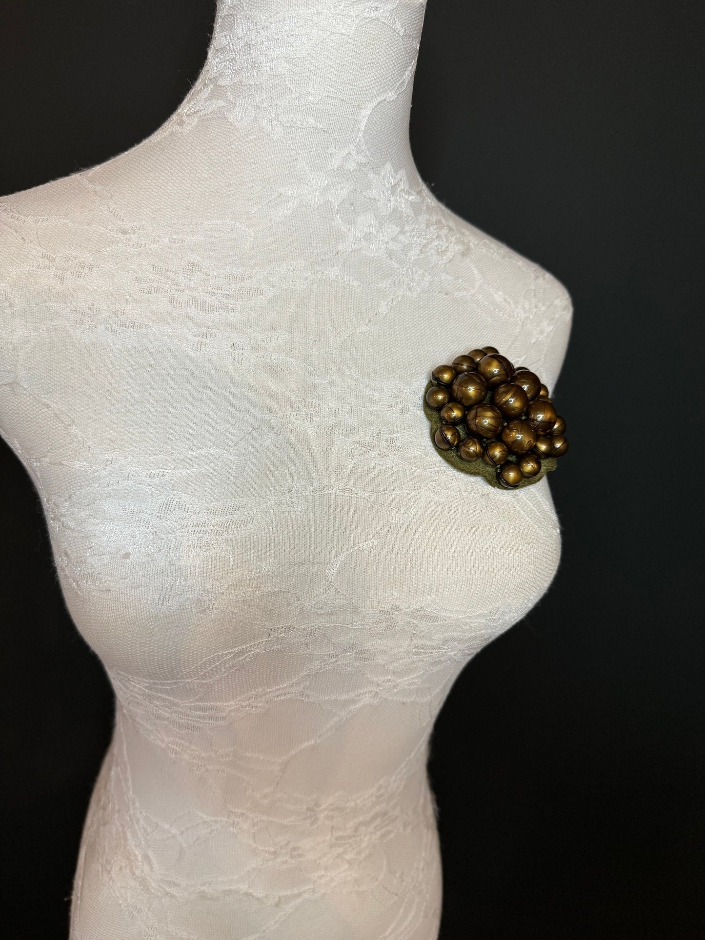 Handmade Khaki Pearl Diamanté Brooch, Blazer Pin (3" Wide)