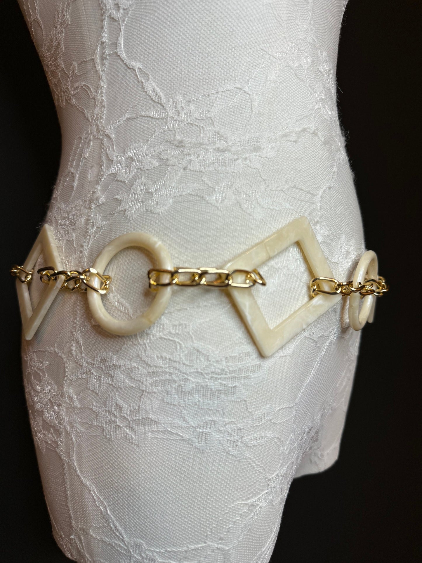 X-long Belt, High Quality Ring Belt, Rich Cream Mock Marble Rings Belt, Chain Belt, Fashion Belt, Rings, Sizes 18”-60”, FAN Design Exclusive