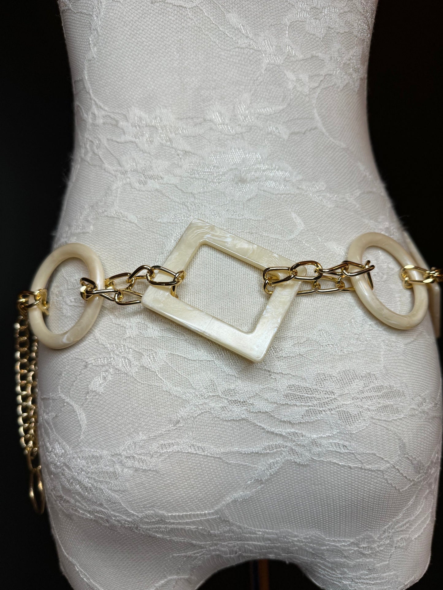 X-long Belt, High Quality Ring Belt, Rich Cream Mock Marble Rings Belt, Chain Belt, Fashion Belt, Rings, Sizes 18”-60”, FAN Design Exclusive