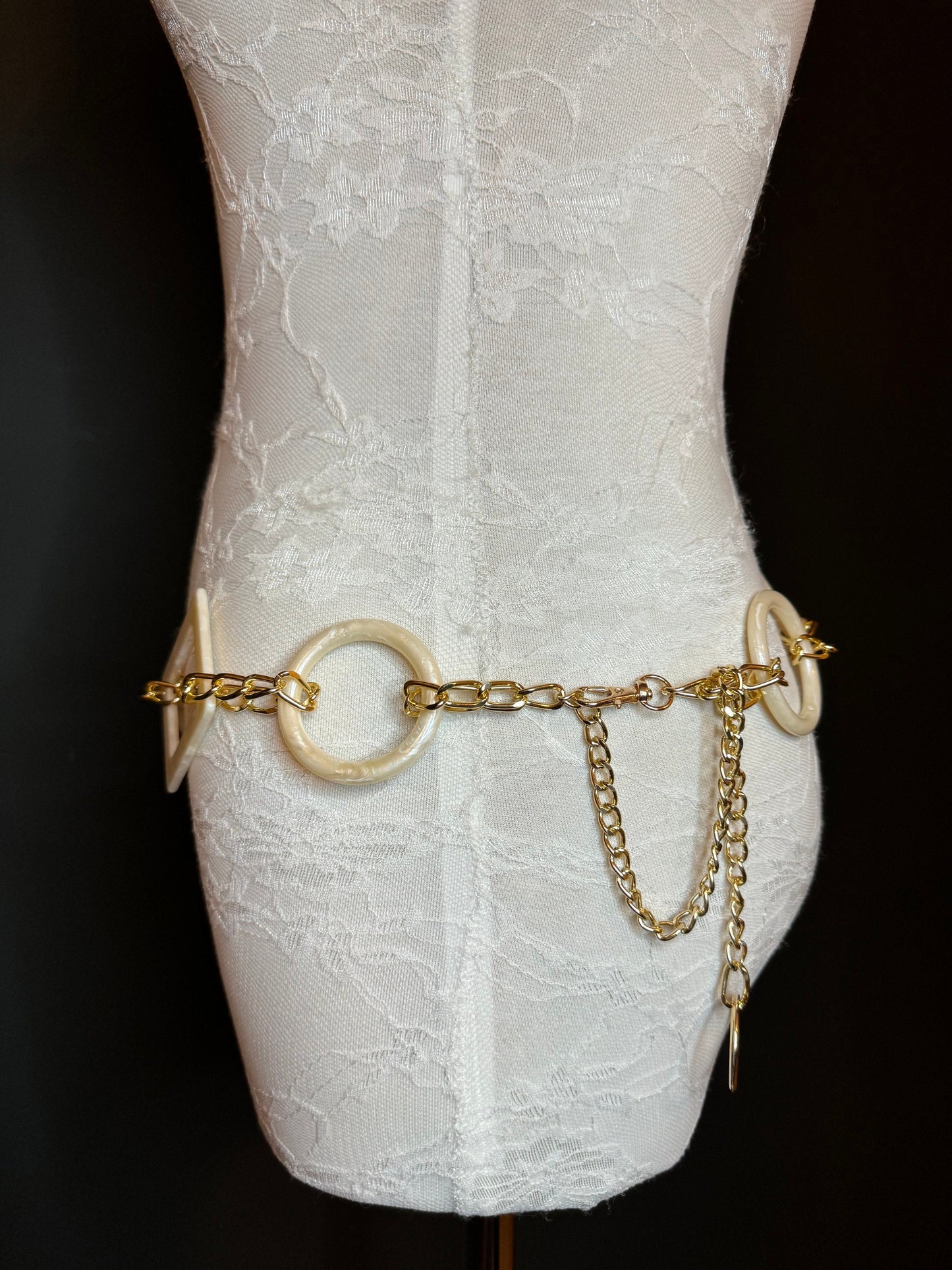 X-long Belt, High Quality Ring Belt, Rich Cream Mock Marble Rings Belt, Chain Belt, Fashion Belt, Rings, Sizes 18”-60”, FAN Design Exclusive