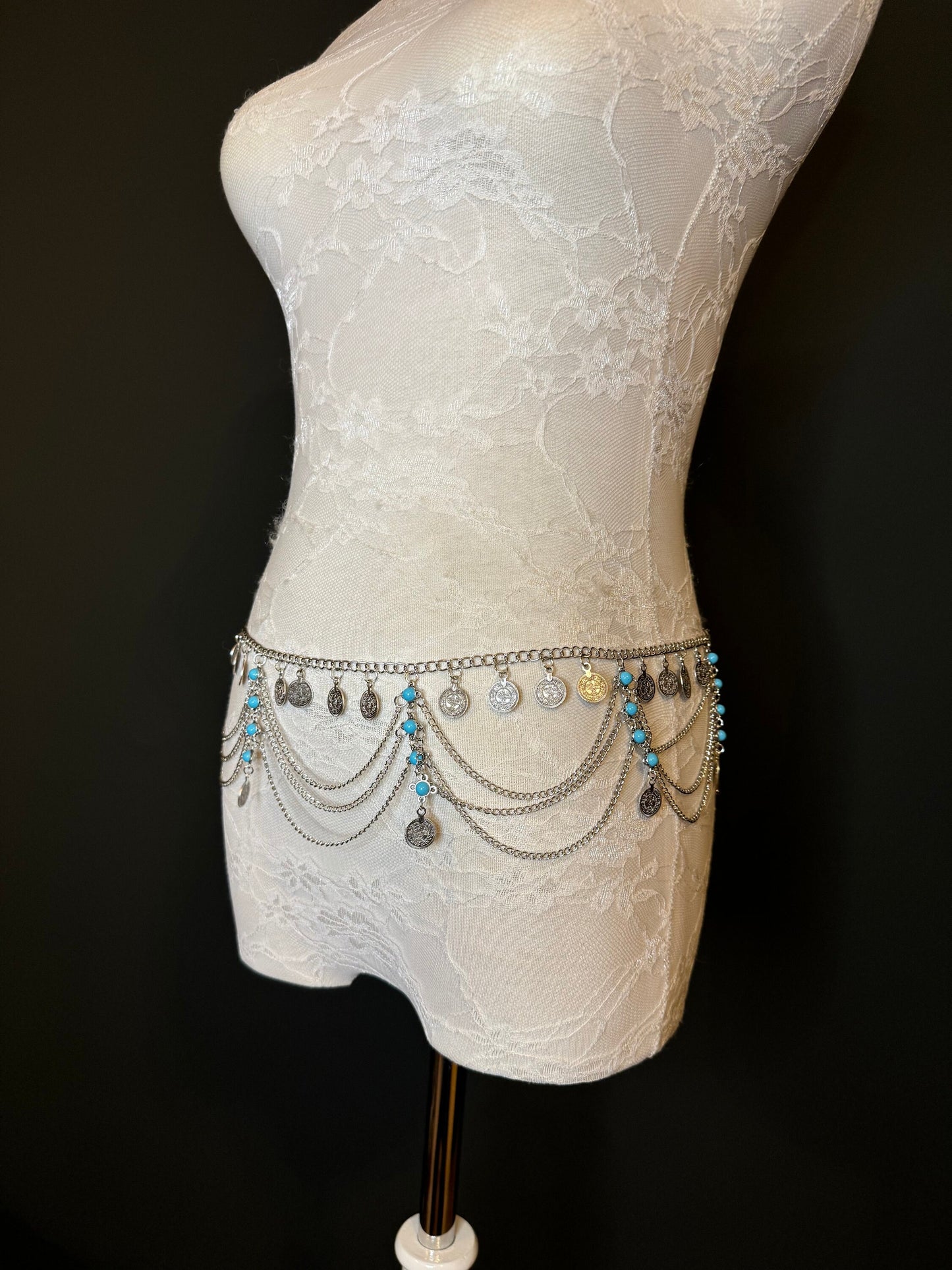 Belly Chain, Silver, Coin detail 18-40 inch, Festival, Dance, Costume Jewelery, Festvial, Dance, Gift