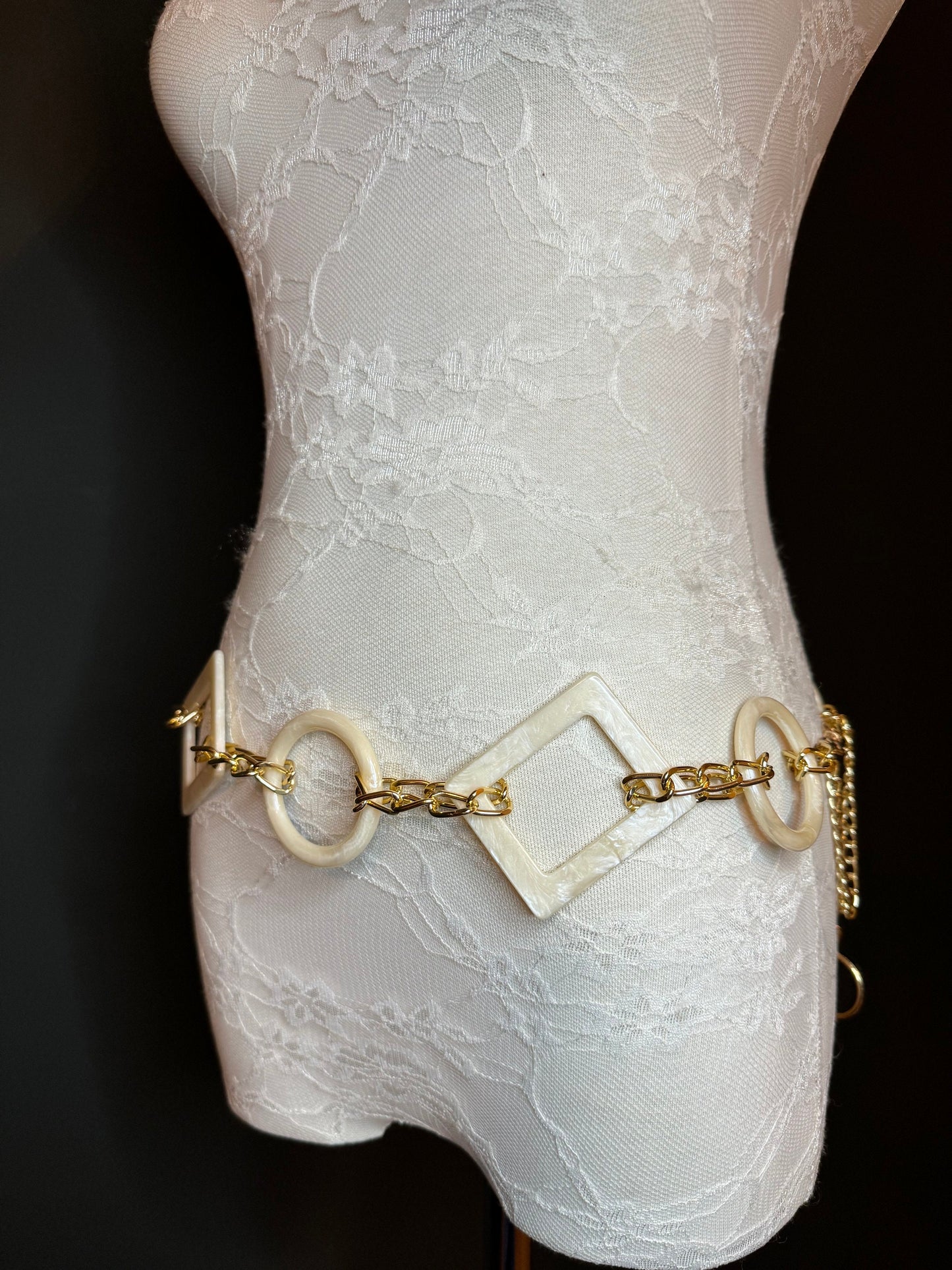 X-long Belt, High Quality Ring Belt, Rich Cream Mock Marble Rings Belt, Chain Belt, Fashion Belt, Rings, Sizes 18”-60”, FAN Design Exclusive